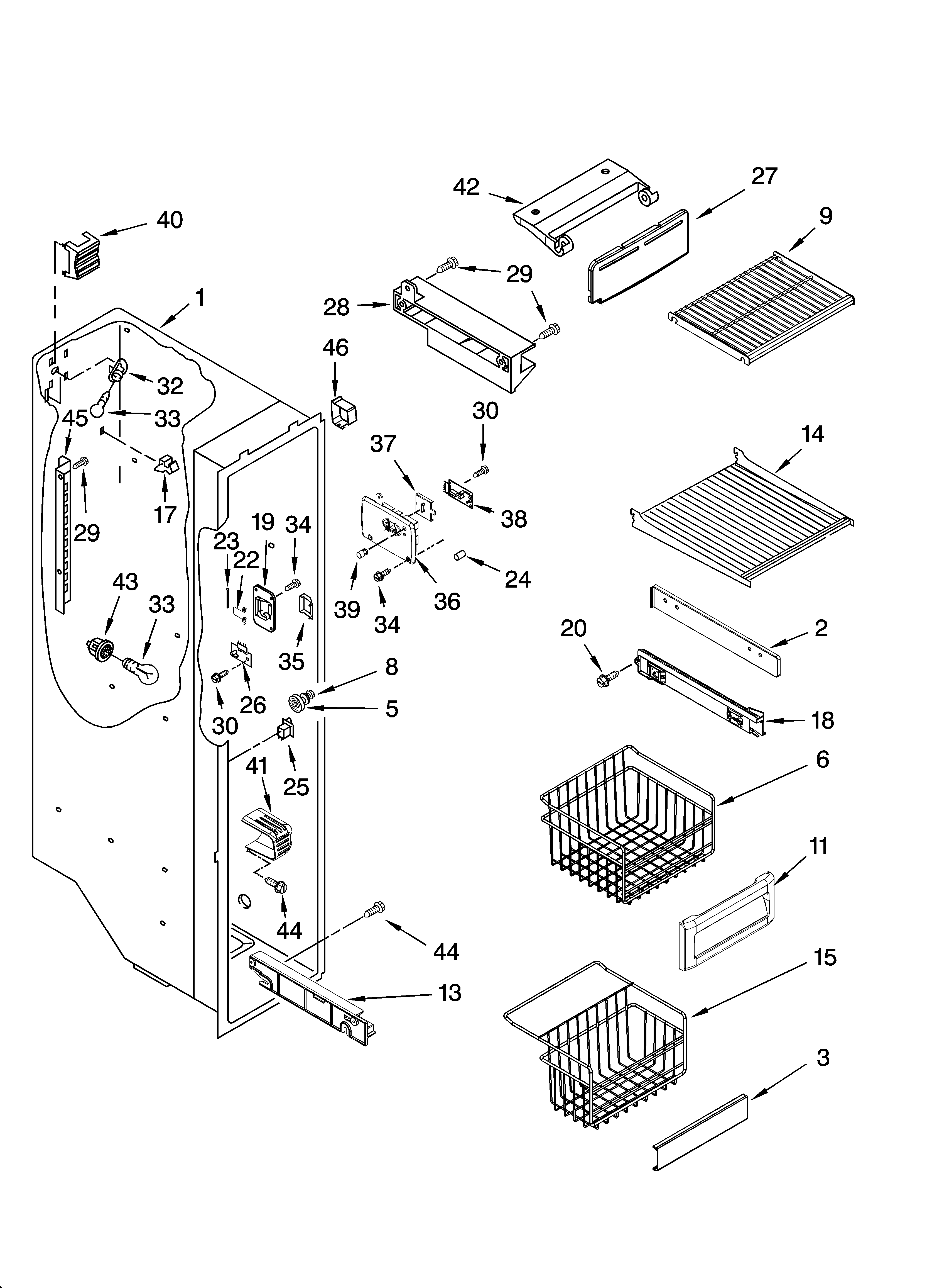 KitchenAid KSCS25FVBL00 freezer liner parts diagram