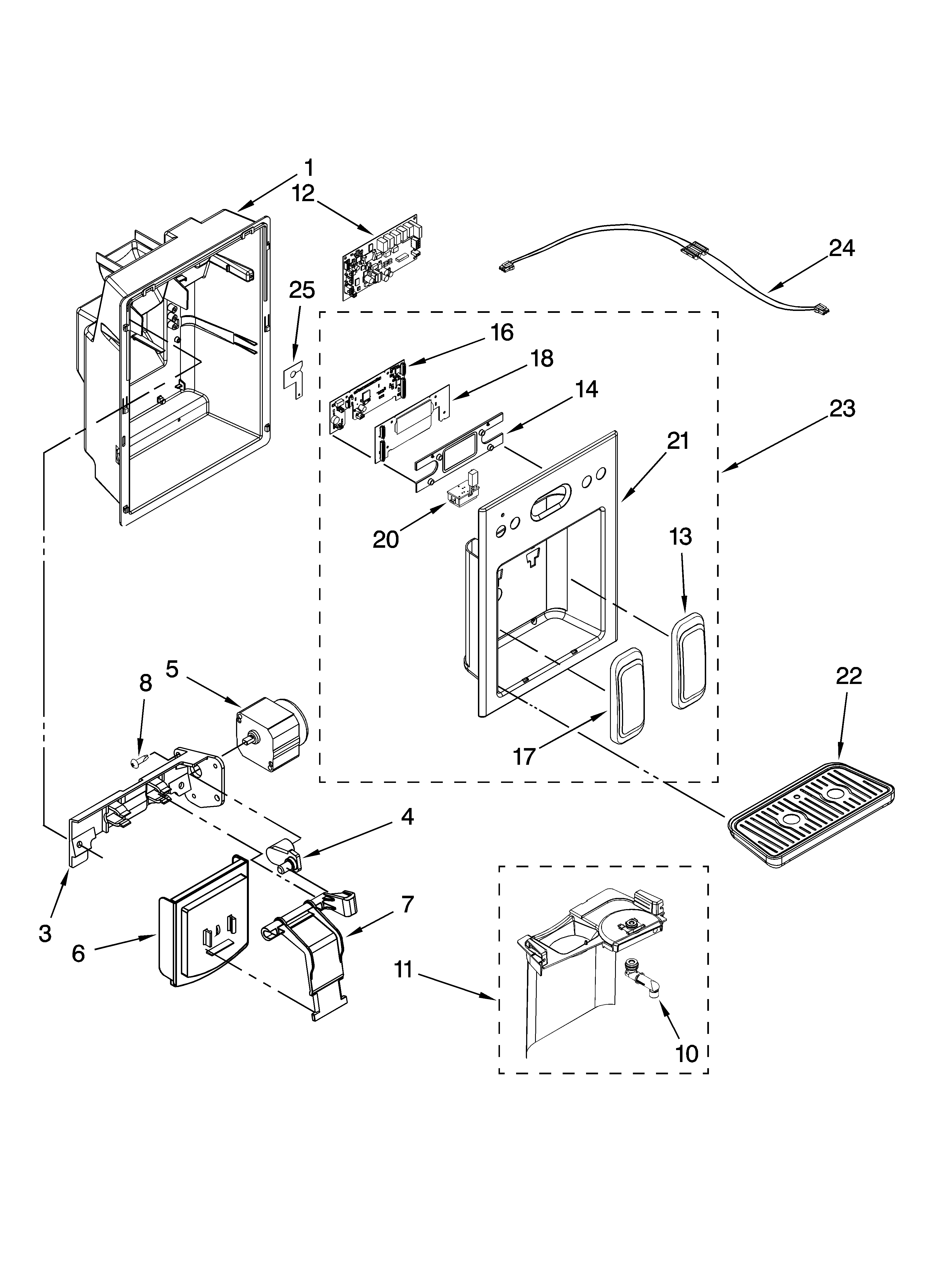 KitchenAid KSCS25FVBL00 dispenser front parts diagram