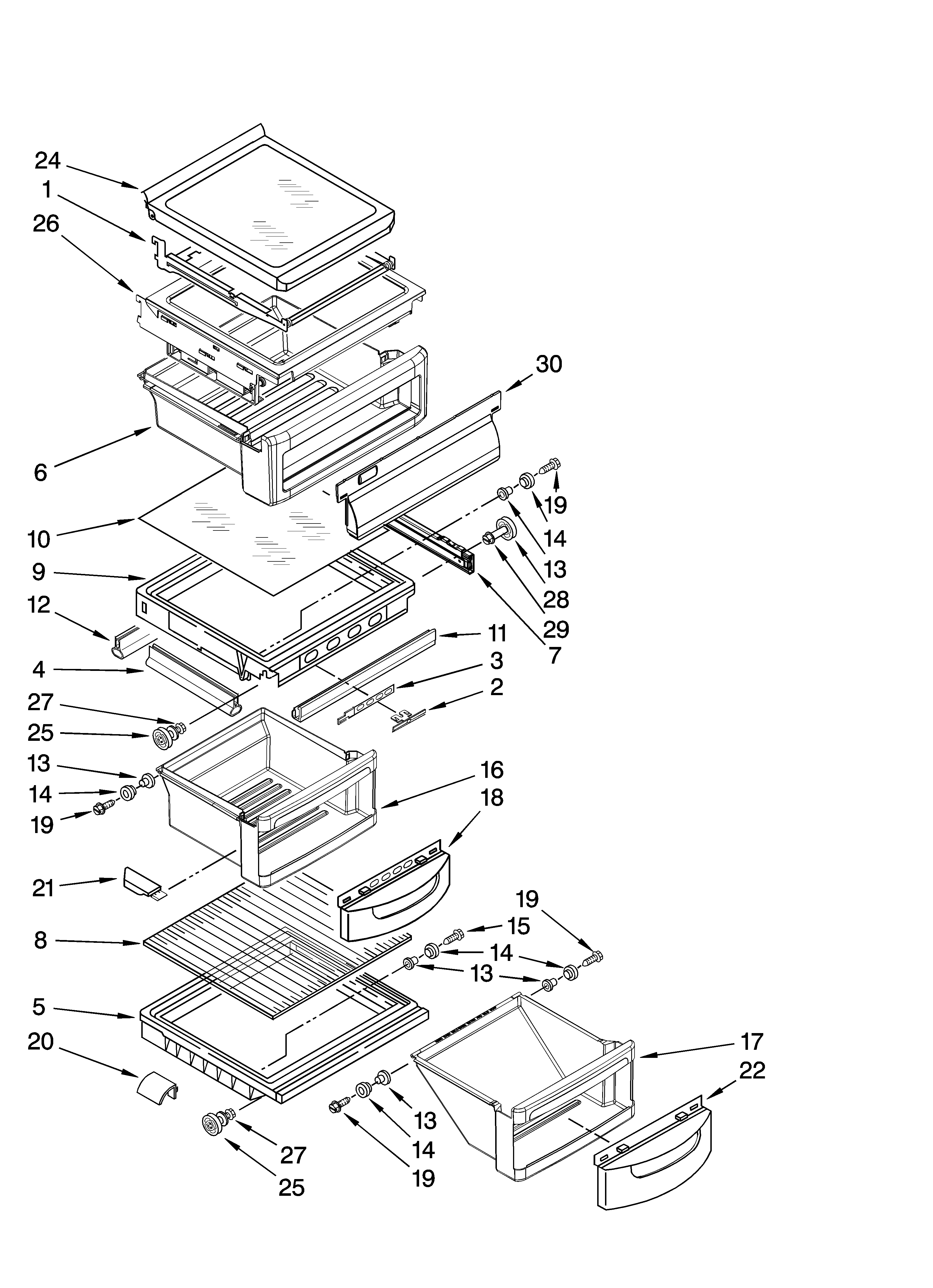 KitchenAid KSRK25FVMS00 refrigerator shelf parts diagram