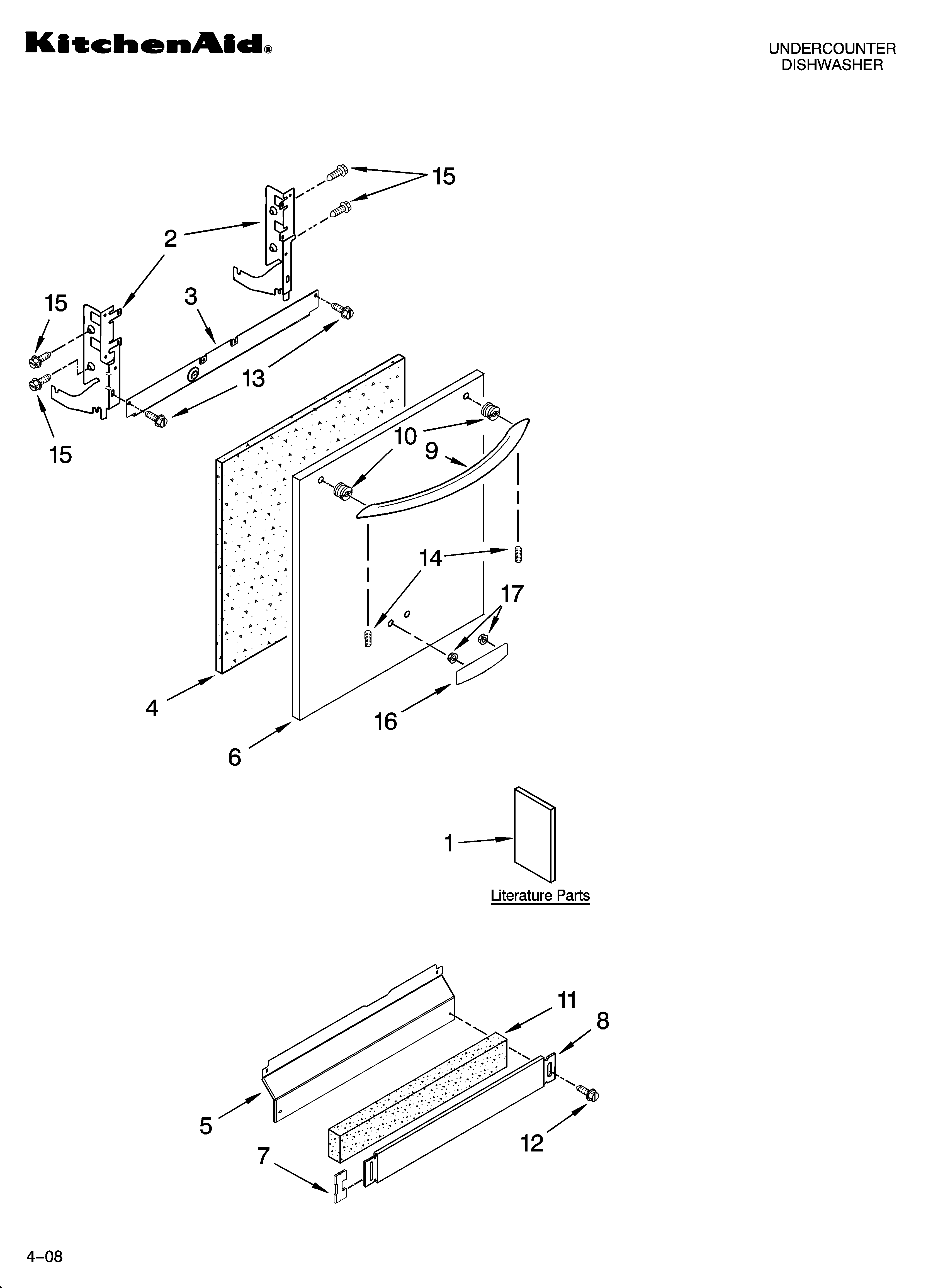 KitchenAid KUDU03FTWH3 door and panel parts diagram