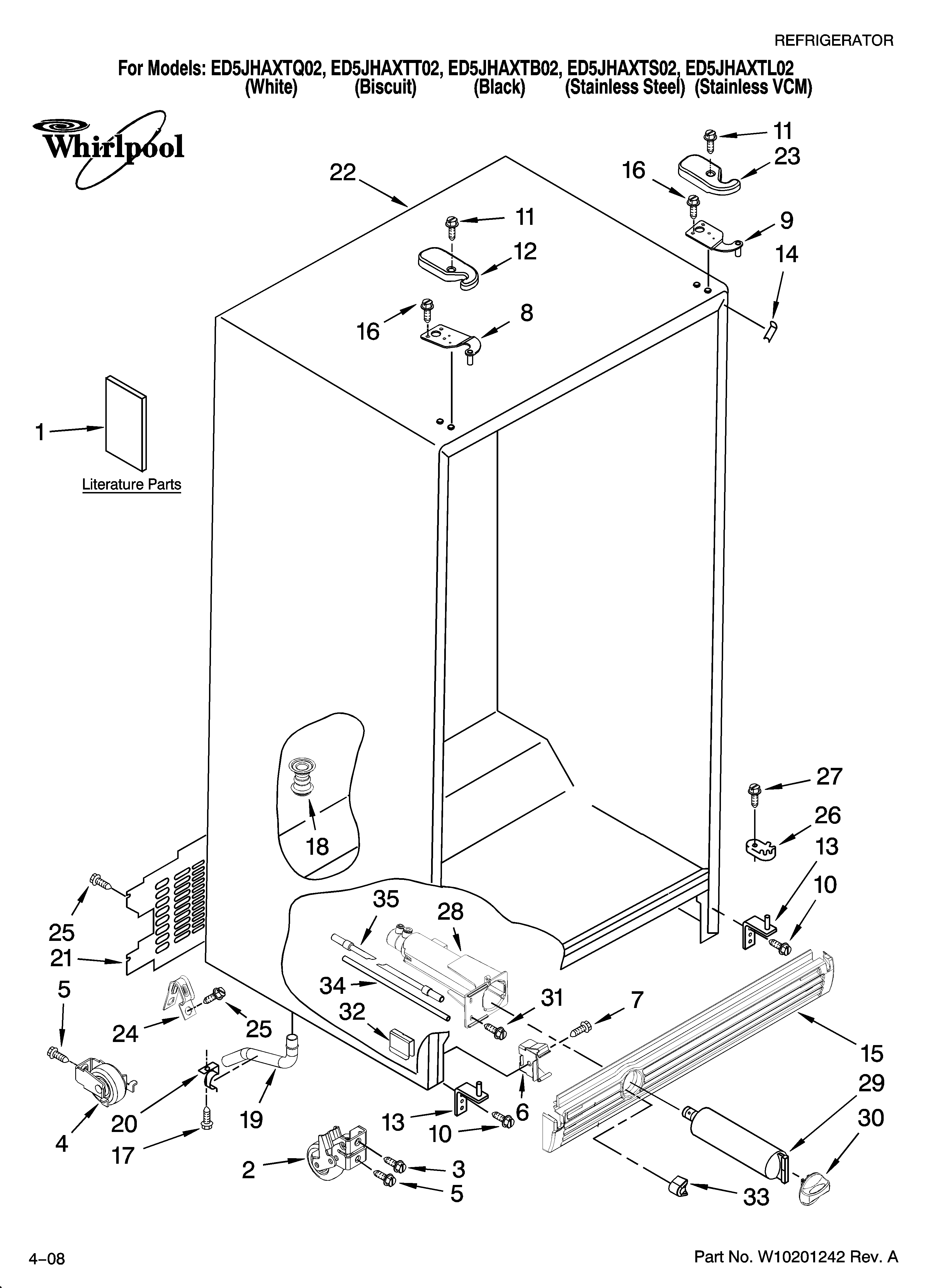 Whirlpool ED5JHAXTB02 cabinet parts diagram