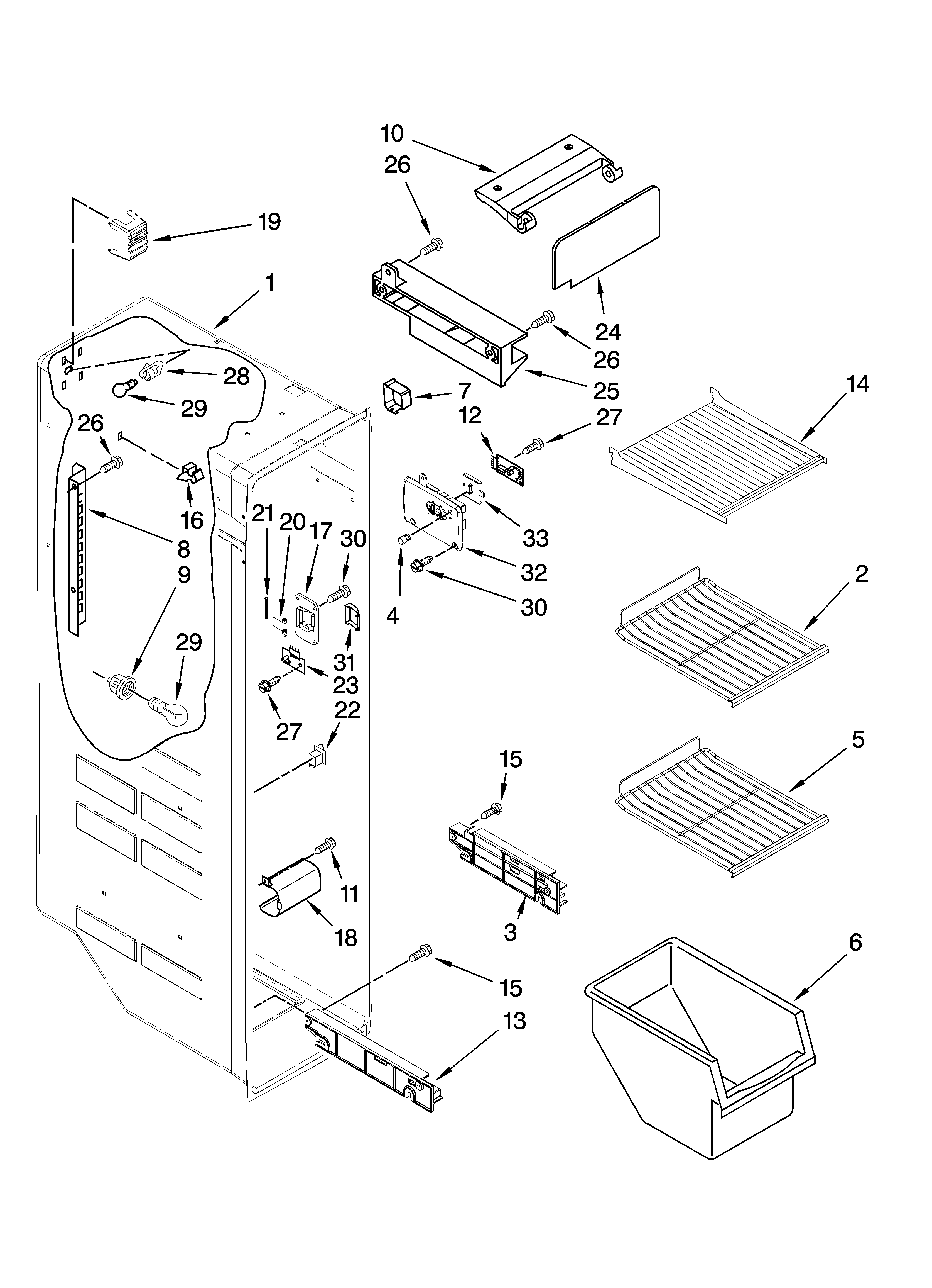 Whirlpool ED5JHAXTB02 freezer liner parts diagram