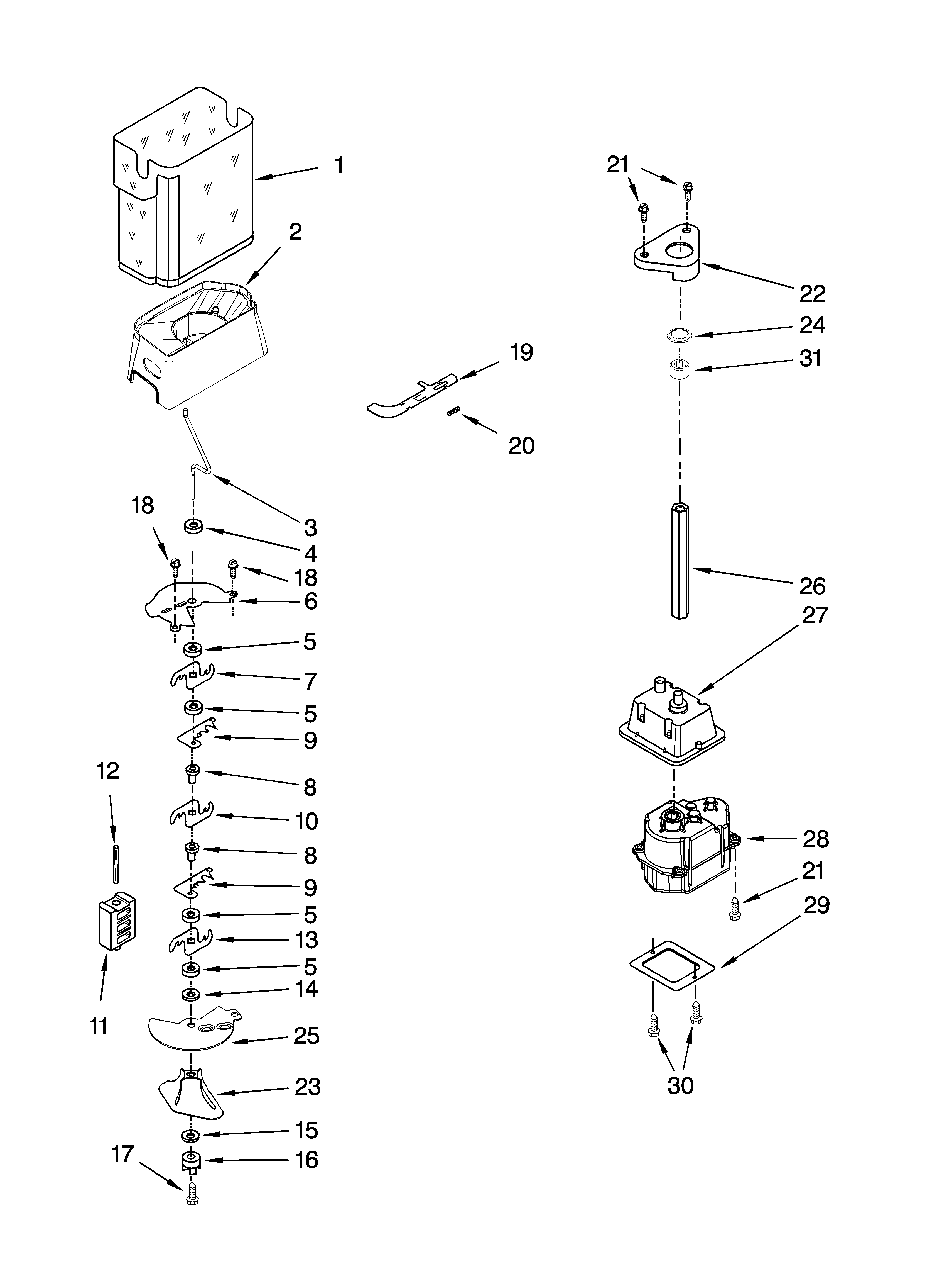 Whirlpool ED5JHAXTB02 motor and ice container parts diagram