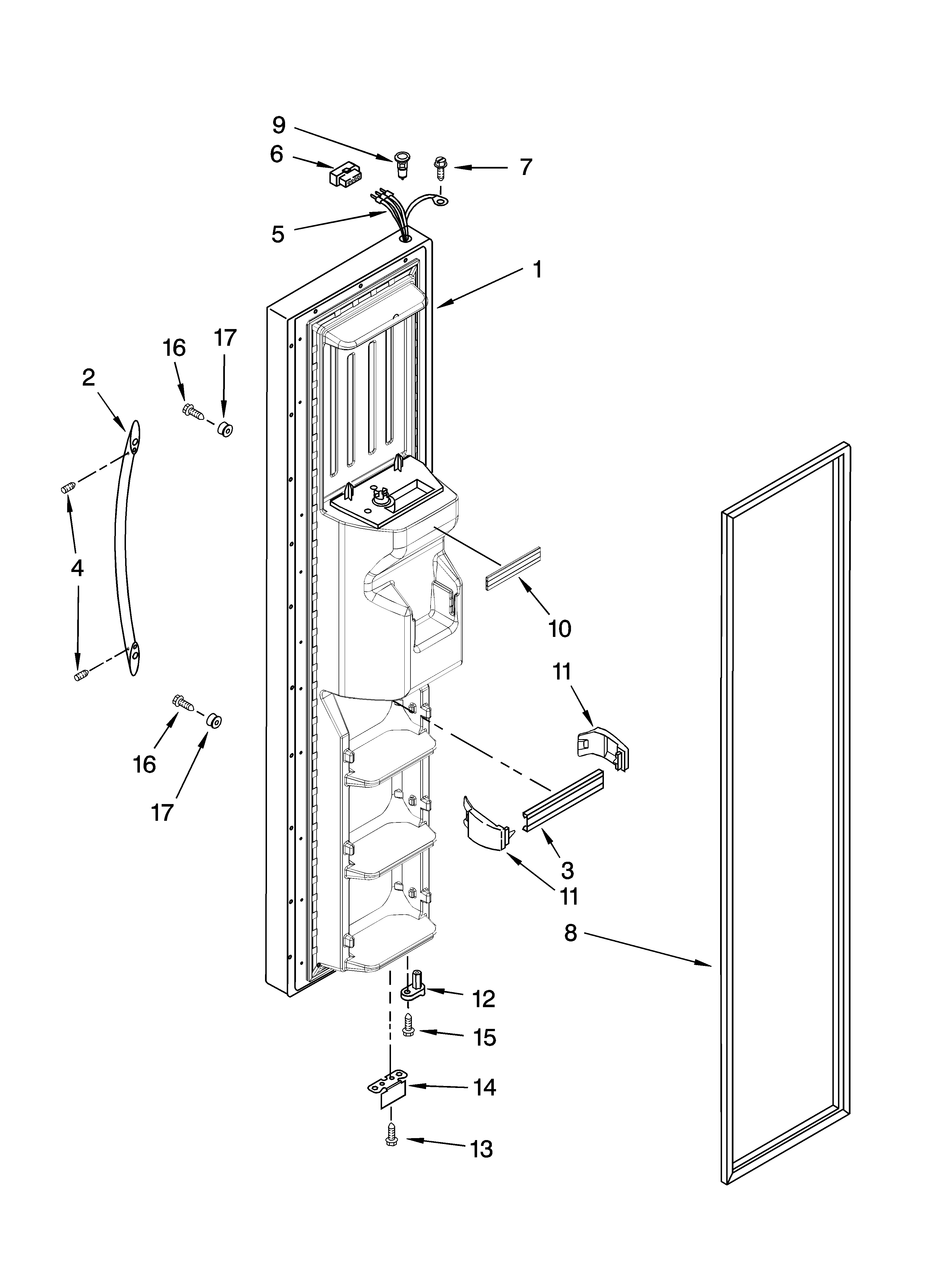 Whirlpool ED5JHAXTB02 freezer door parts diagram
