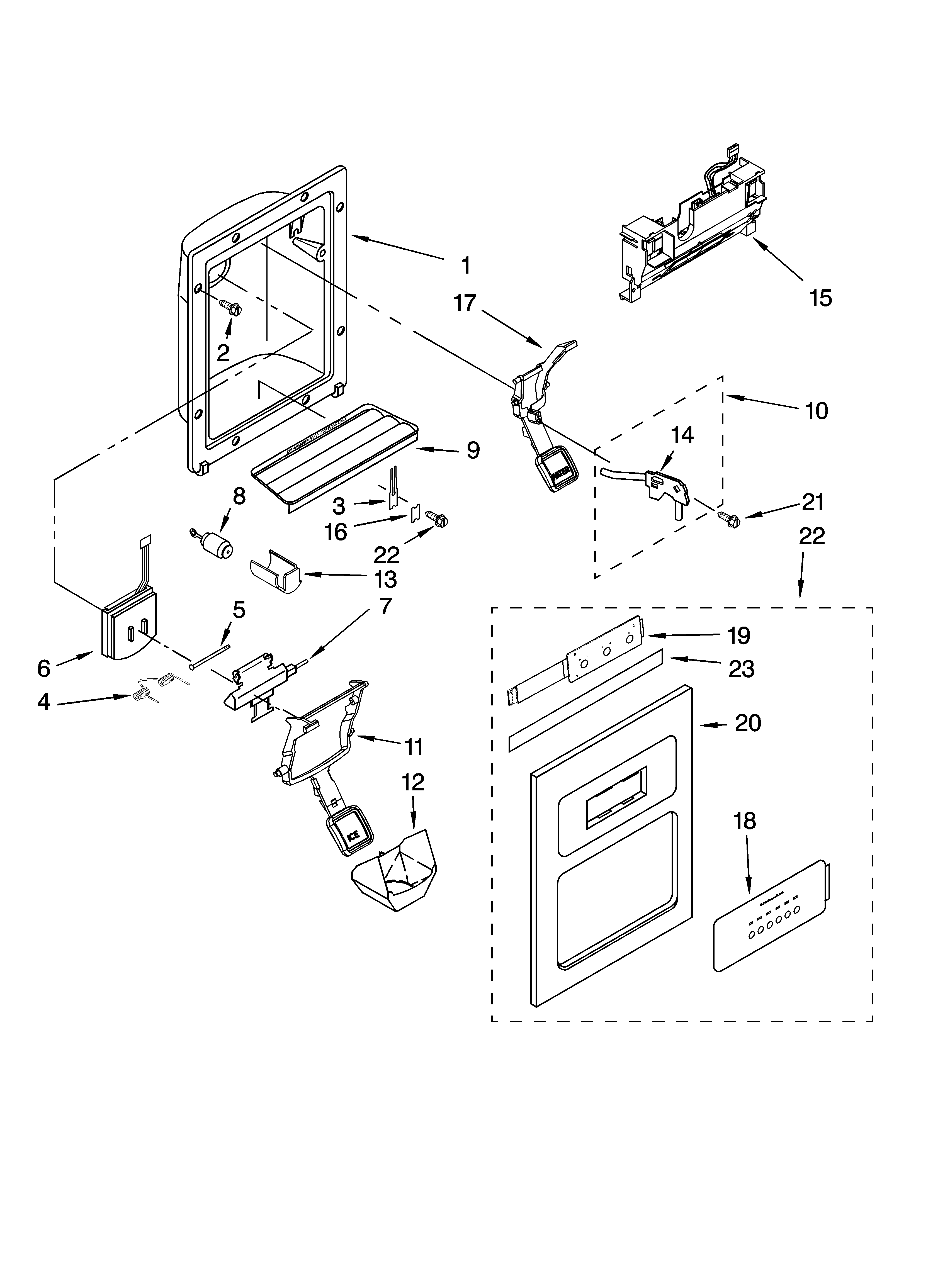 Whirlpool ED5JHAXTB02 dispenser front parts diagram