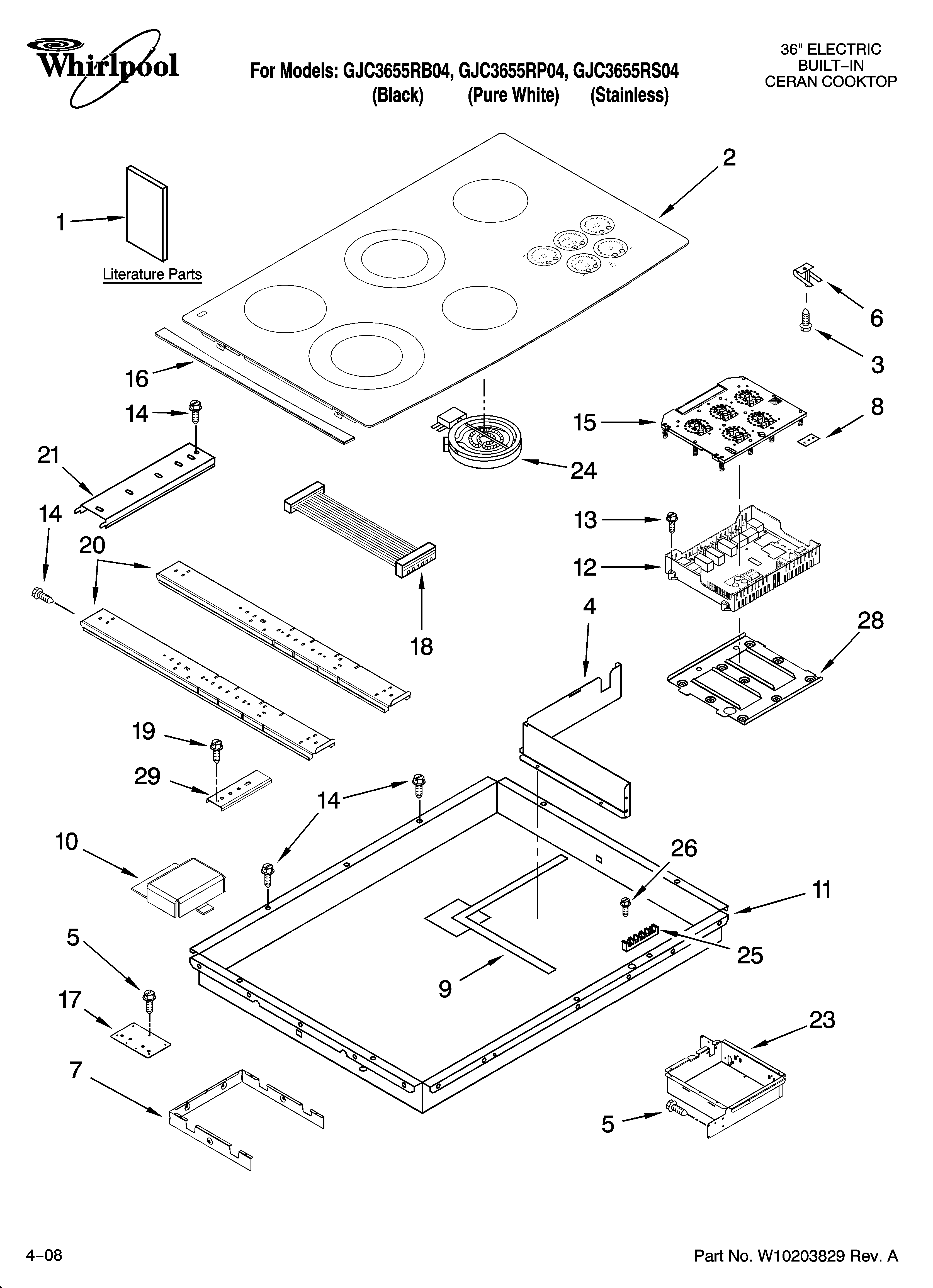 Whirlpool GJC3655RS04 cooktop parts, optional parts diagram