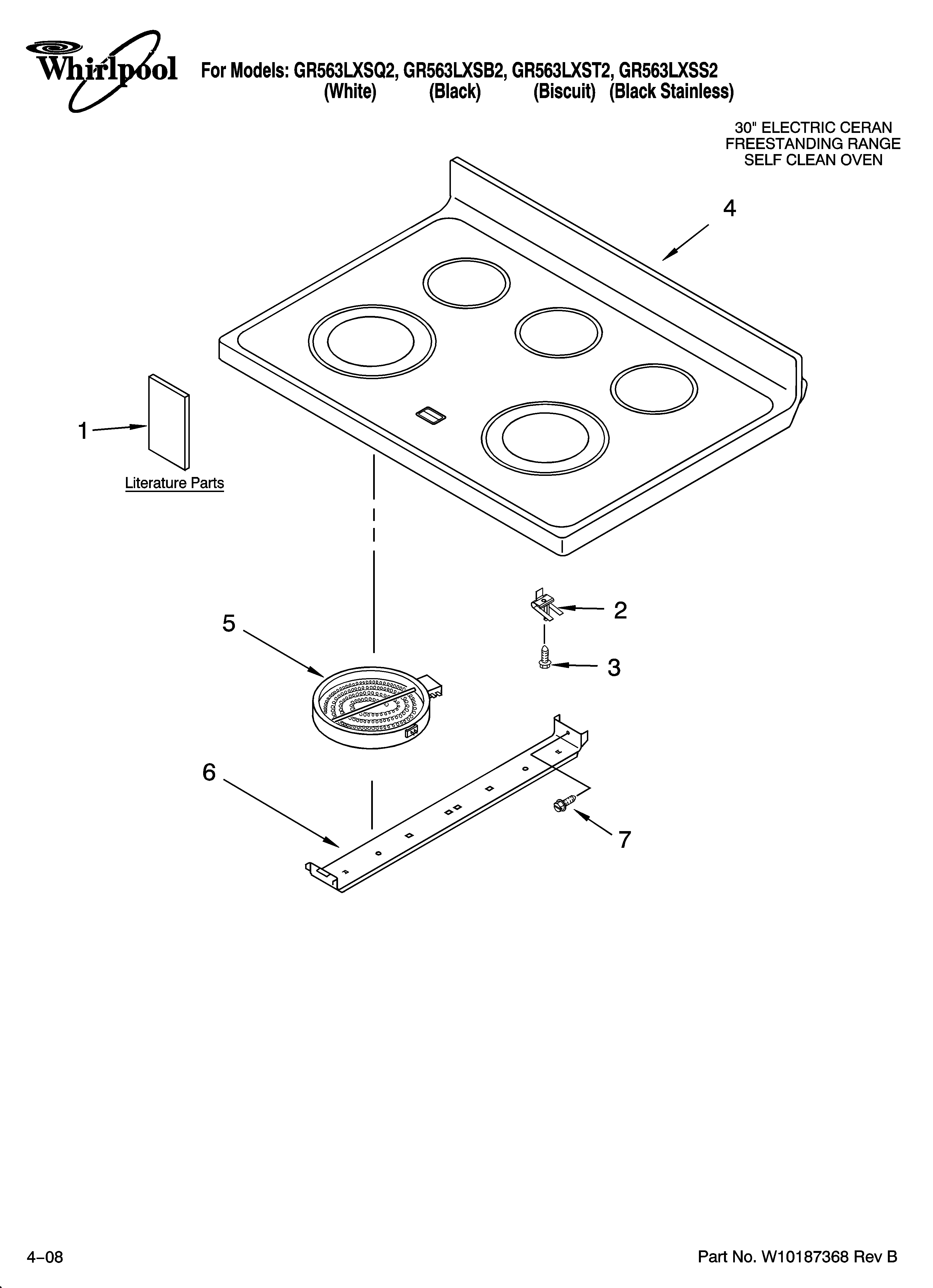 Whirlpool GR563LXST2 cooktop parts diagram