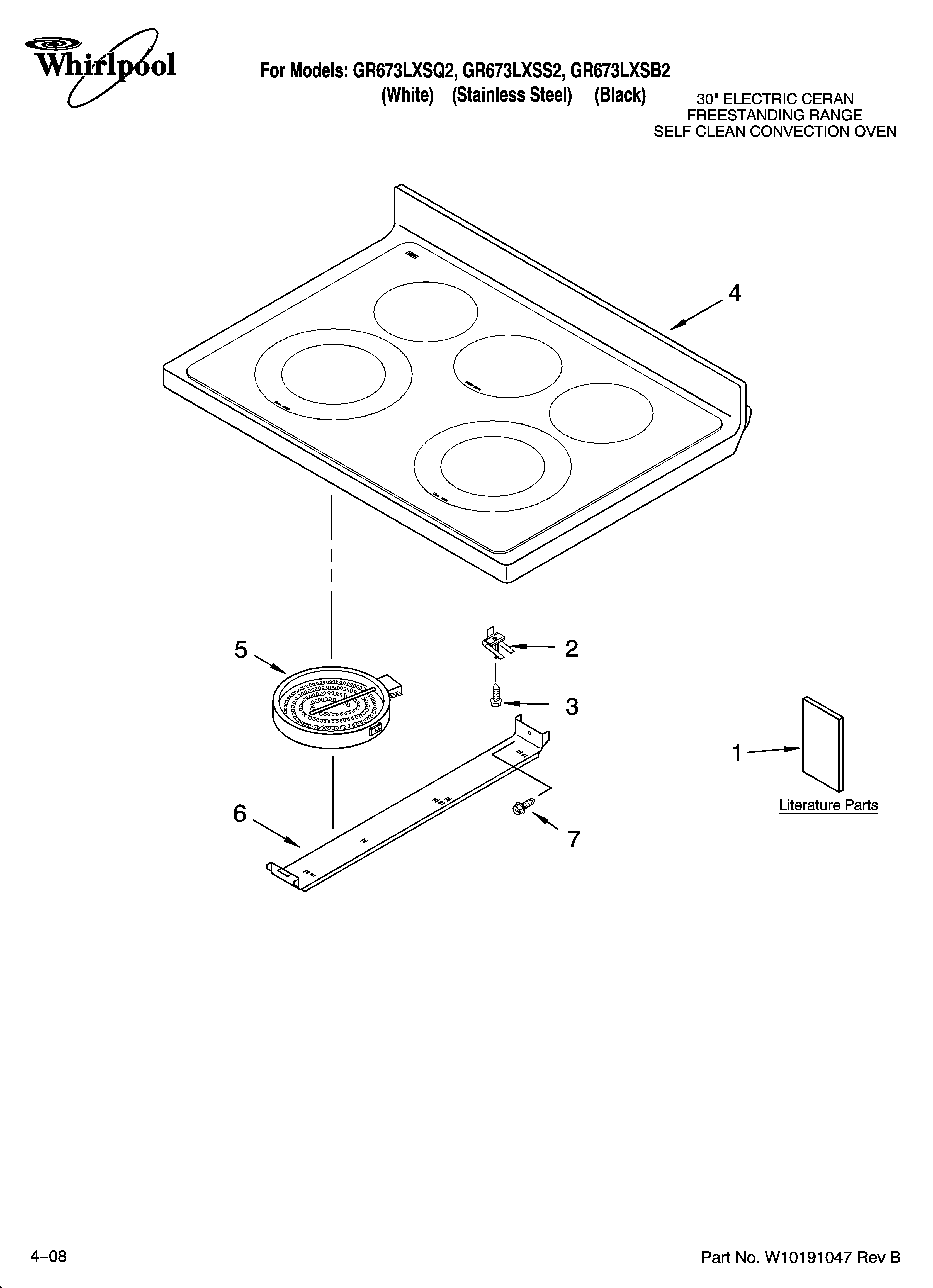 Whirlpool GR673LXSB2 cooktop parts diagram