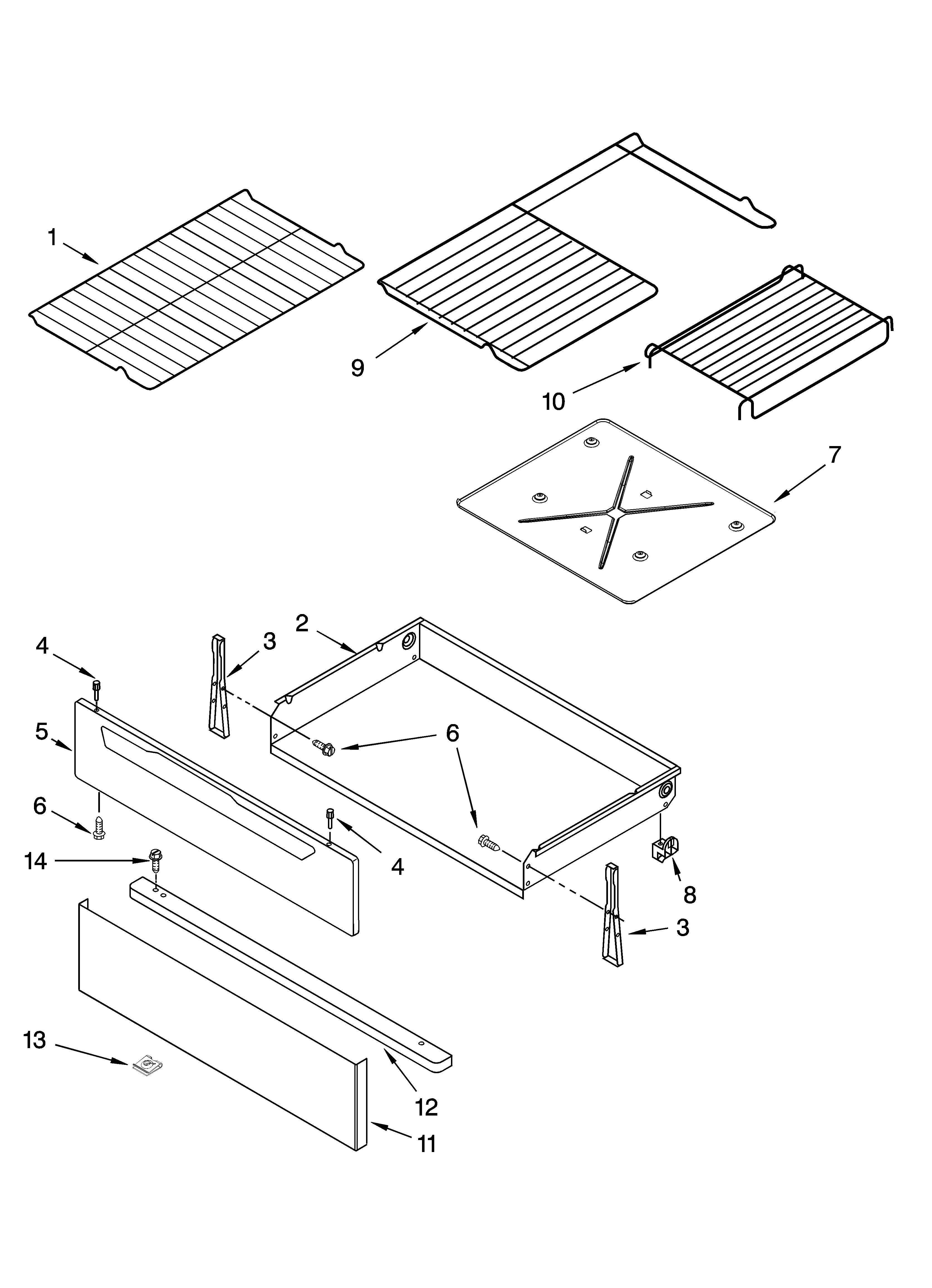 Whirlpool GR673LXSB2 drawer & broiler parts diagram
