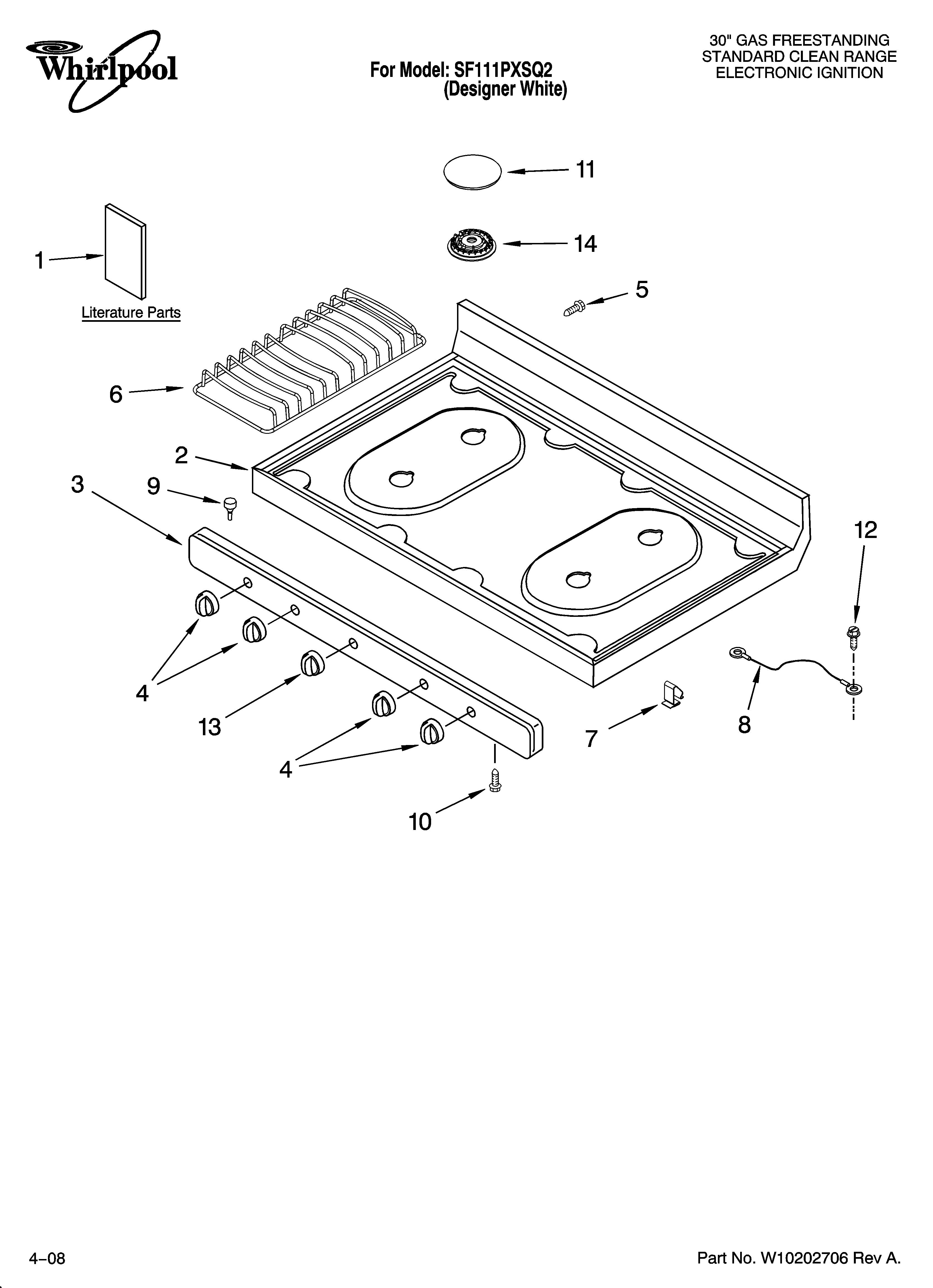 Whirlpool SF111PXSQ2 cooktop parts diagram