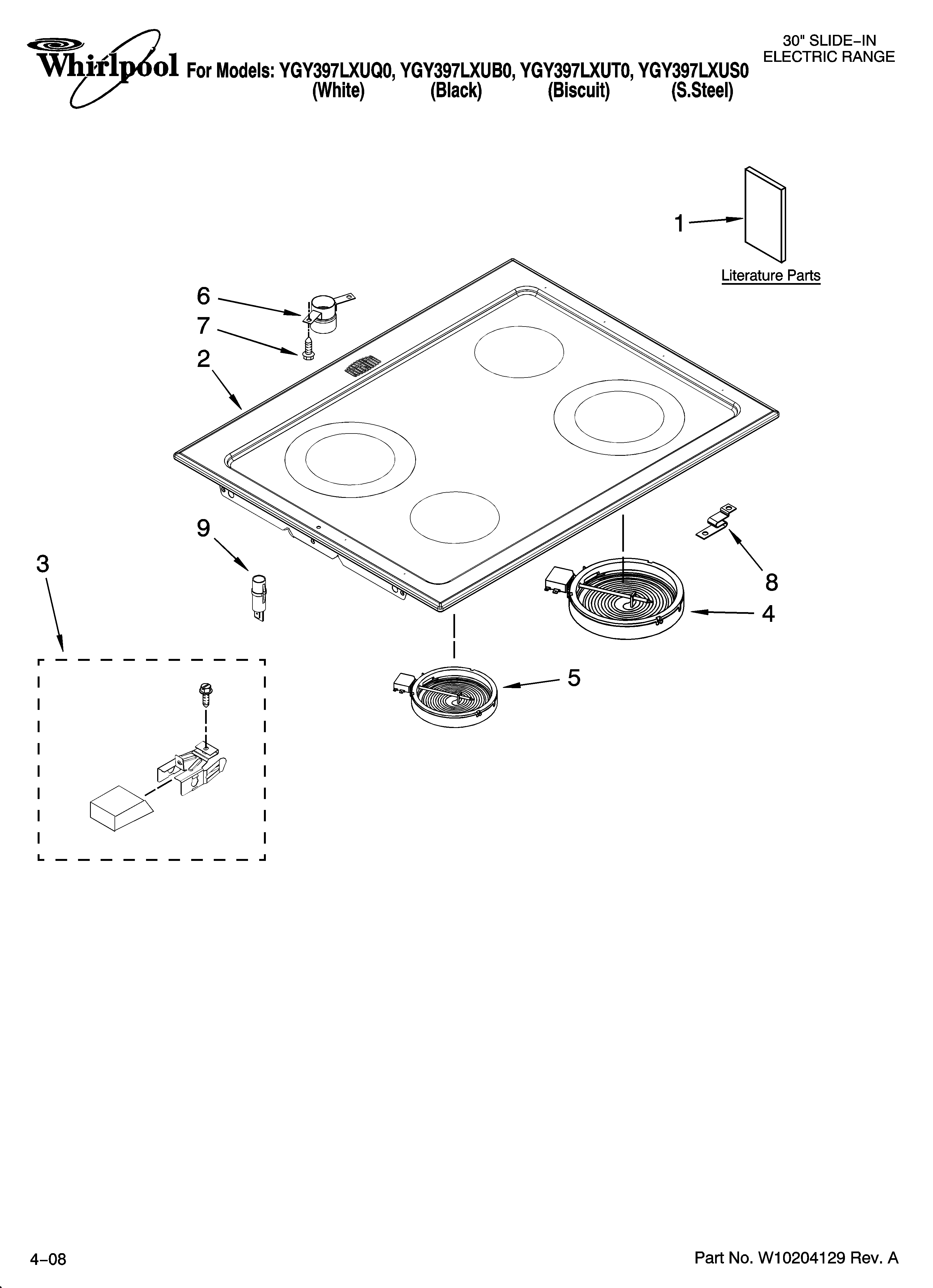 Whirlpool YGY397LXUB0 cooktop parts diagram