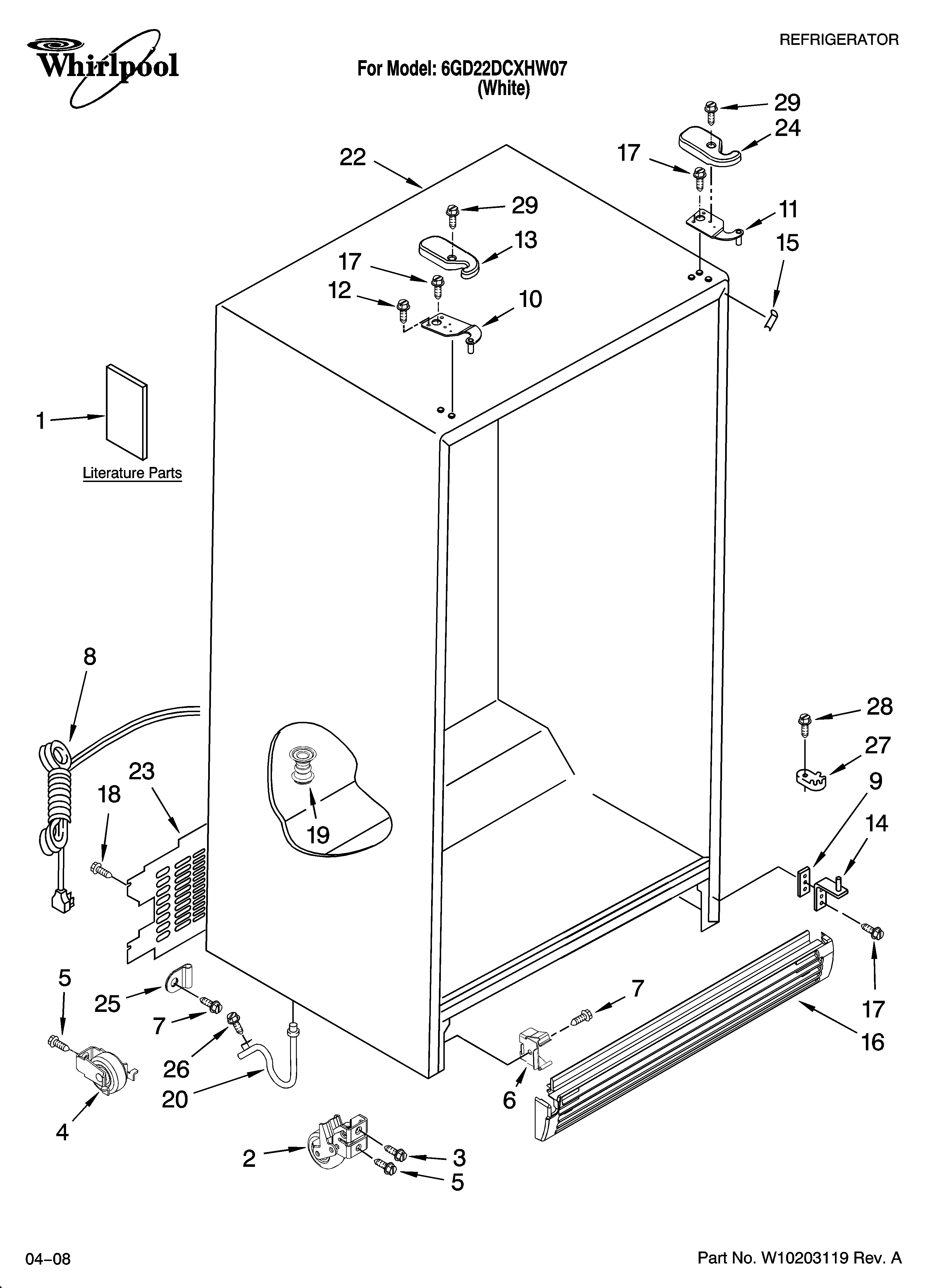 Whirlpool 6GD22DCXHW07 cabinet parts diagram