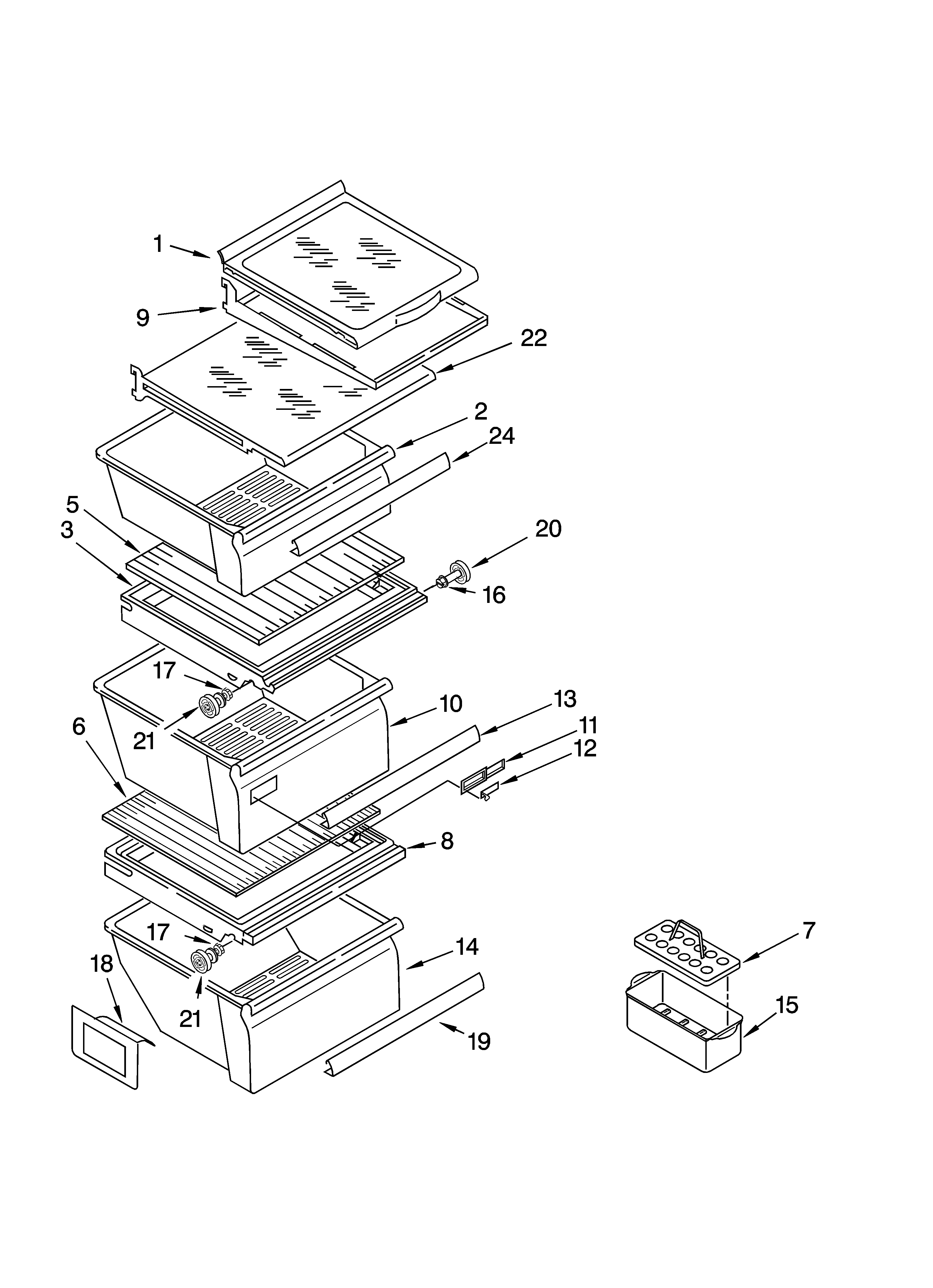 Whirlpool 6GD22DCXHW07 refrigerator shelf parts diagram