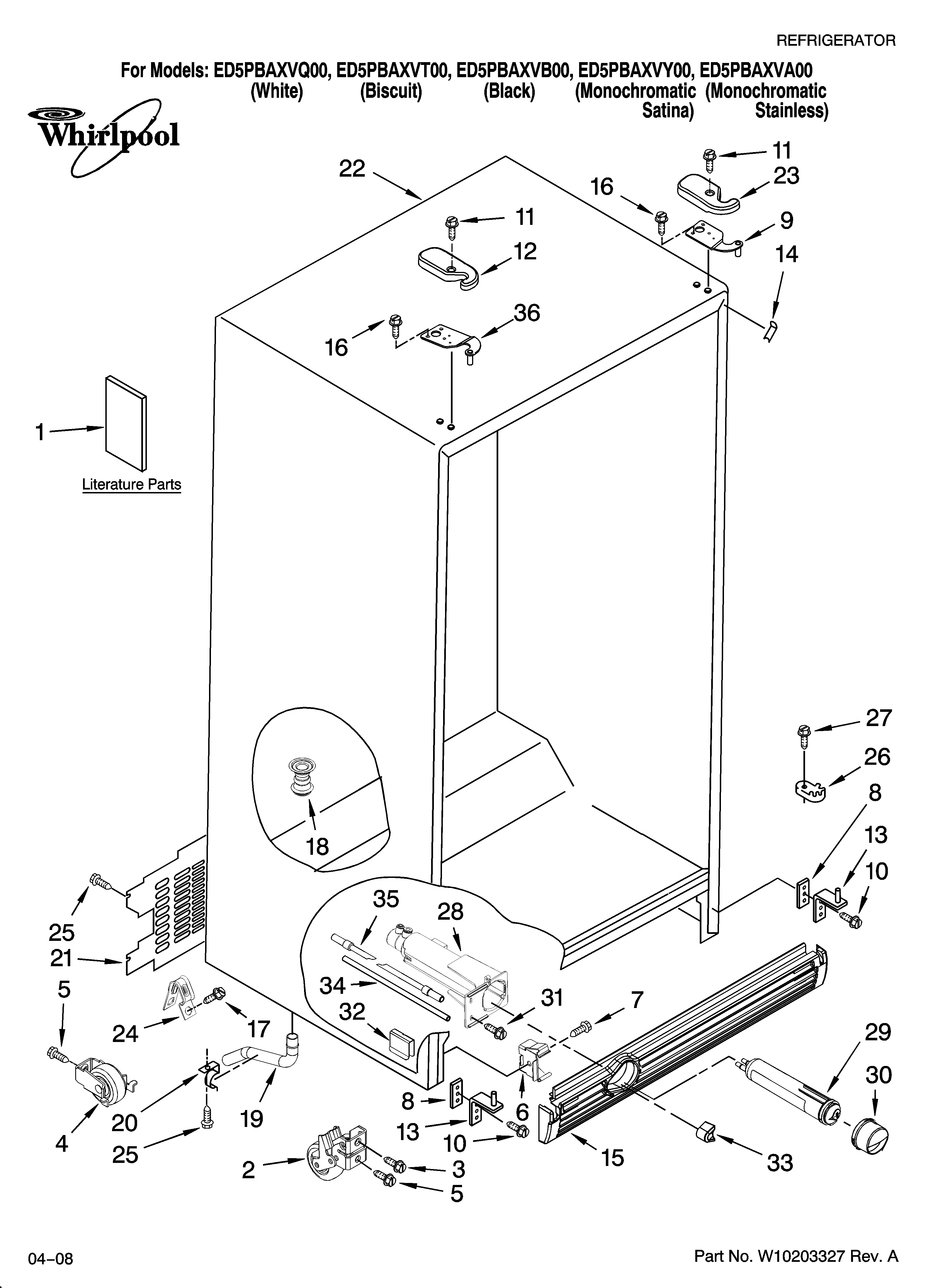 Whirlpool ED5PBAXVQ00 cabinet parts diagram