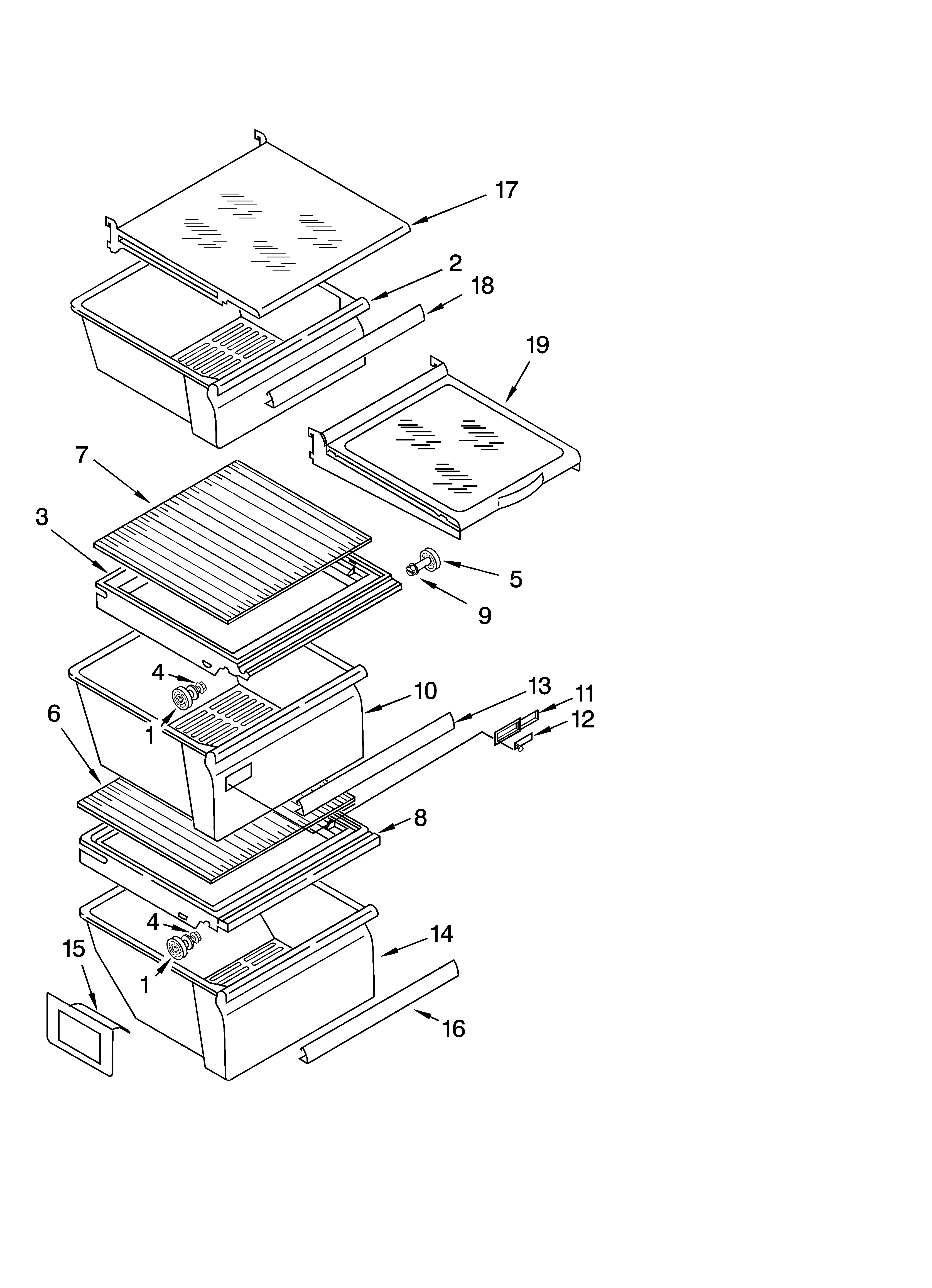 Whirlpool ED5PBAXVQ00 refrigerator shelf parts diagram