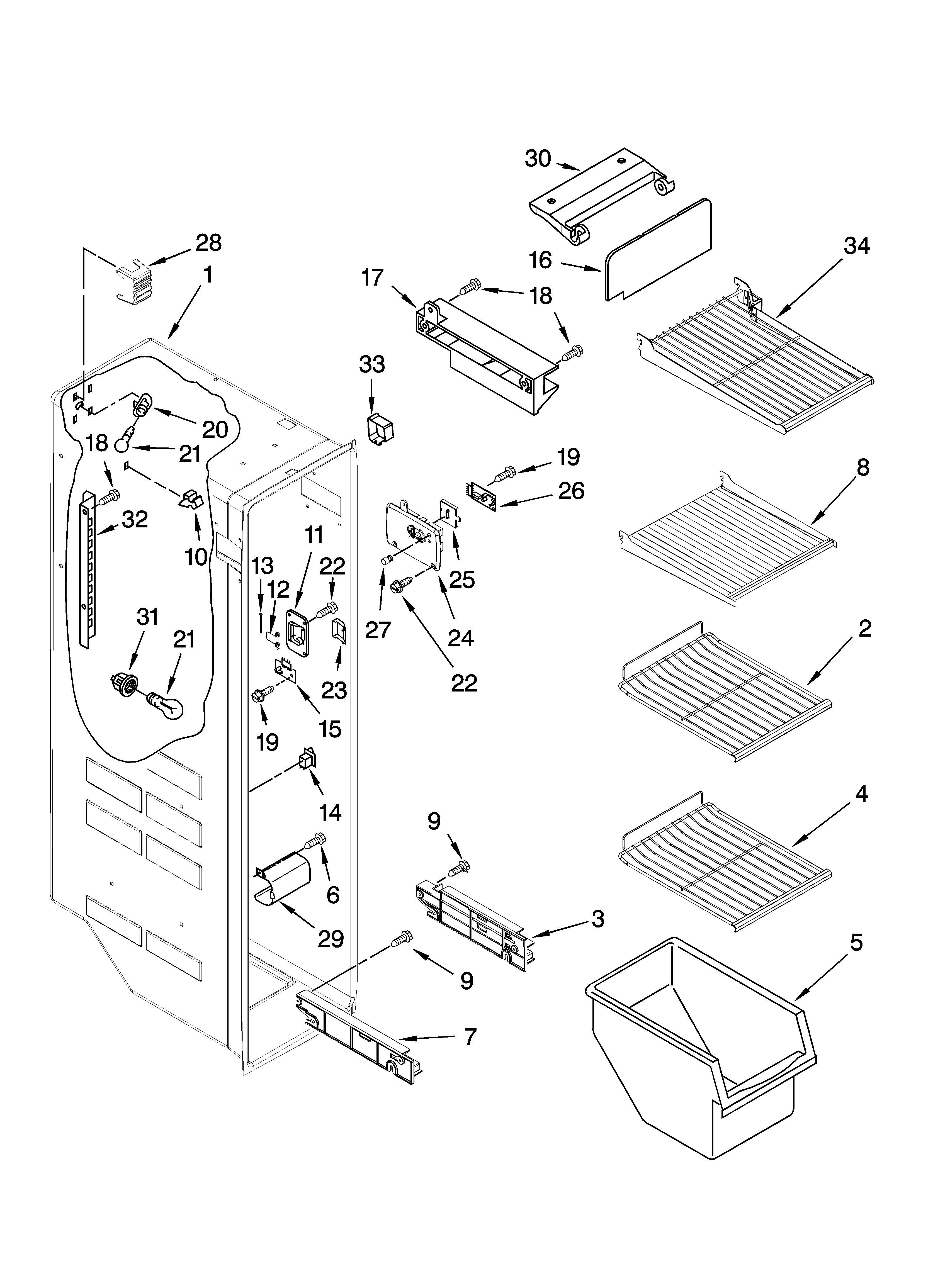 Whirlpool ED5PBAXVQ00 freezer liner parts diagram