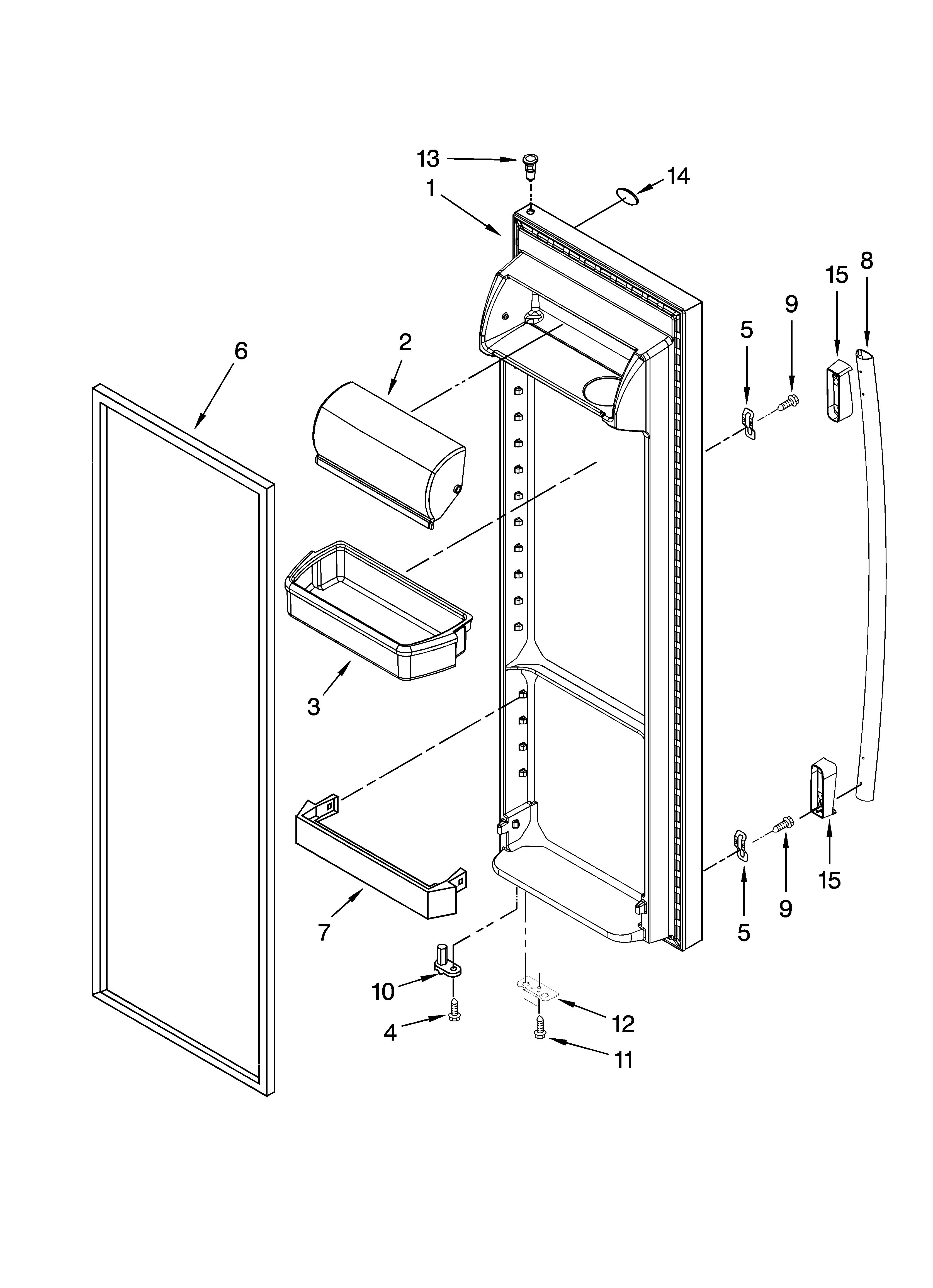 Whirlpool ED5PBAXVQ00 refrigerator door parts diagram