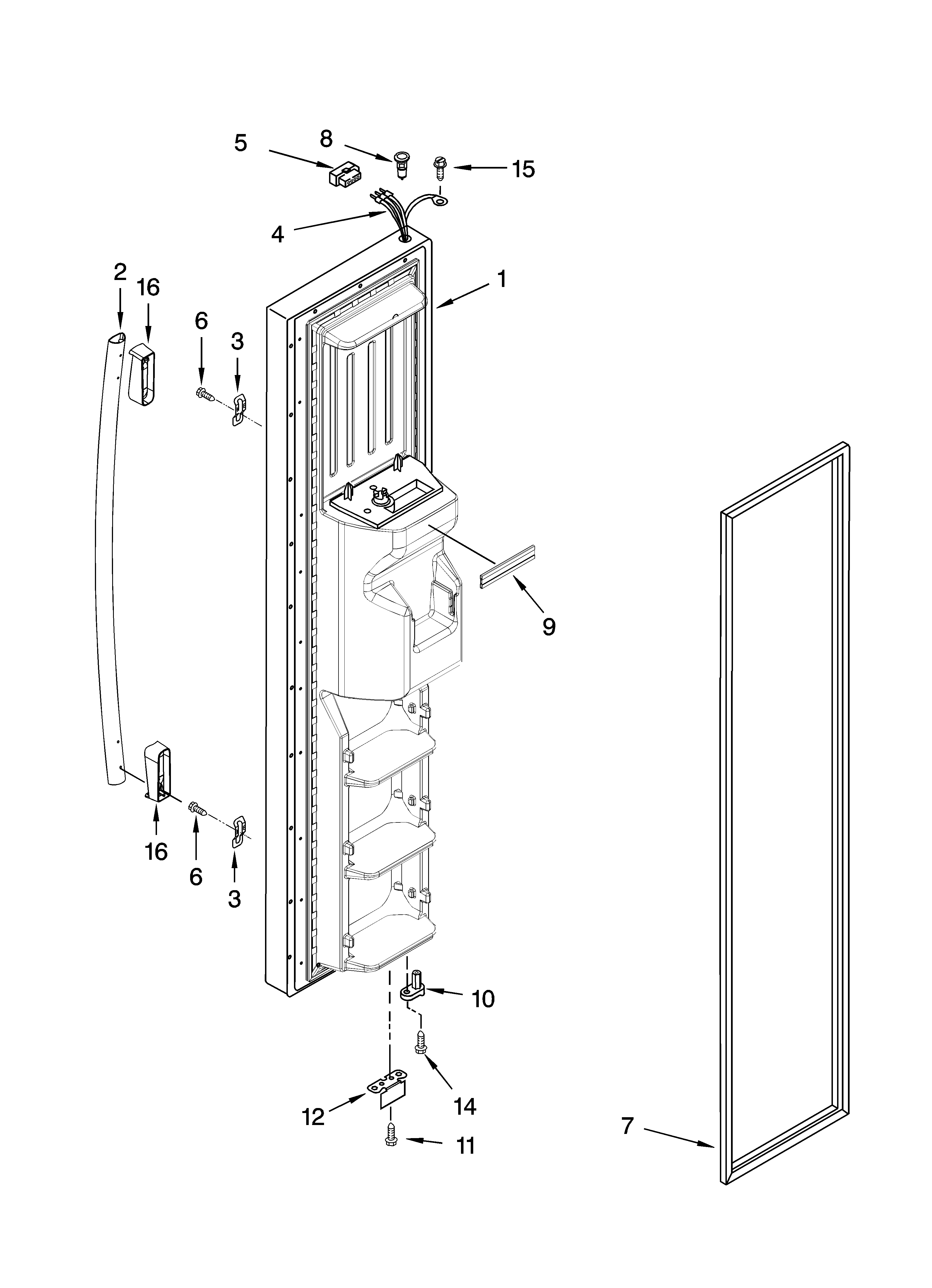 Whirlpool ED5PBAXVQ00 freezer door parts diagram