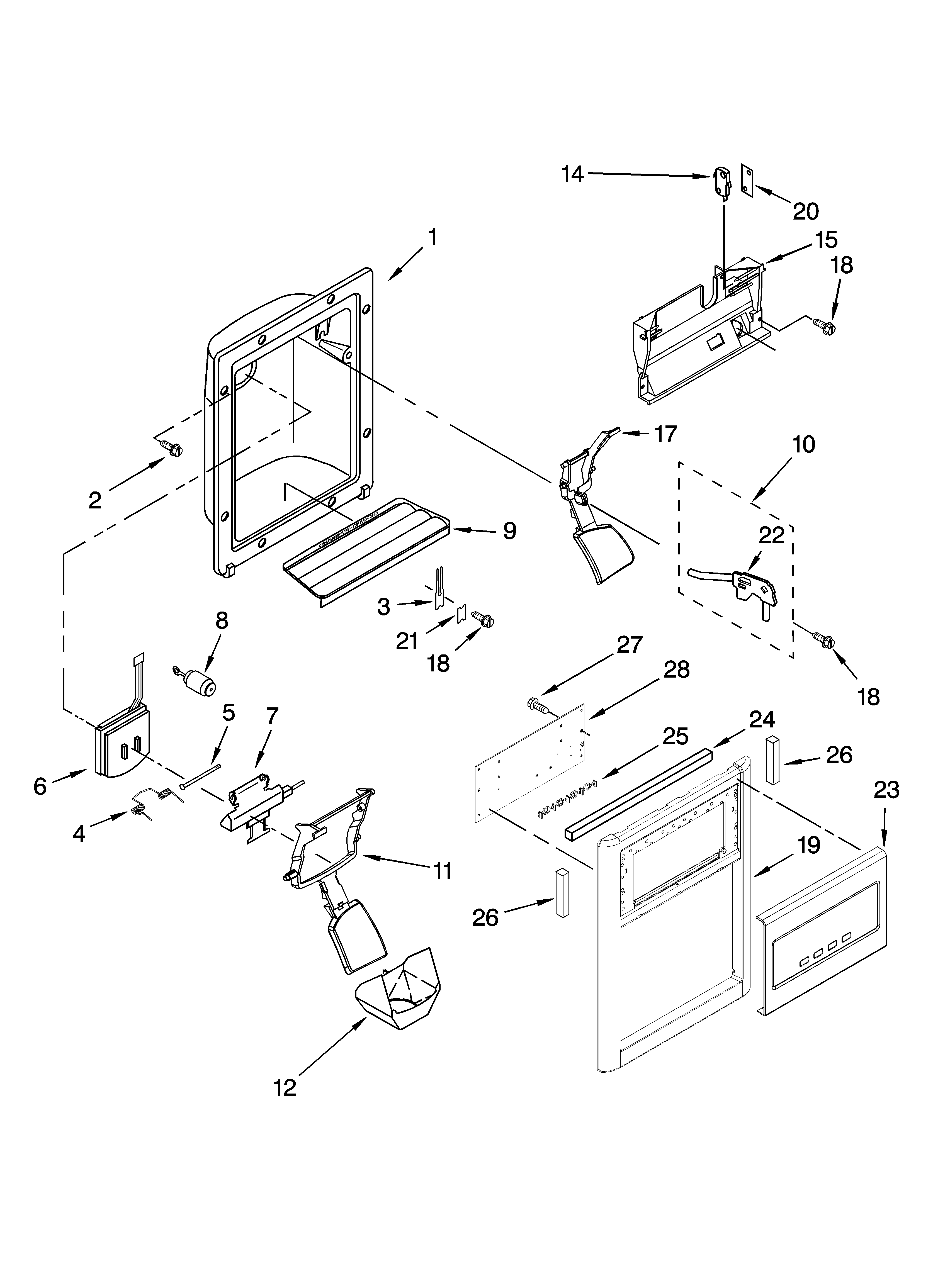 Whirlpool ED5PBAXVQ00 dispenser front parts diagram