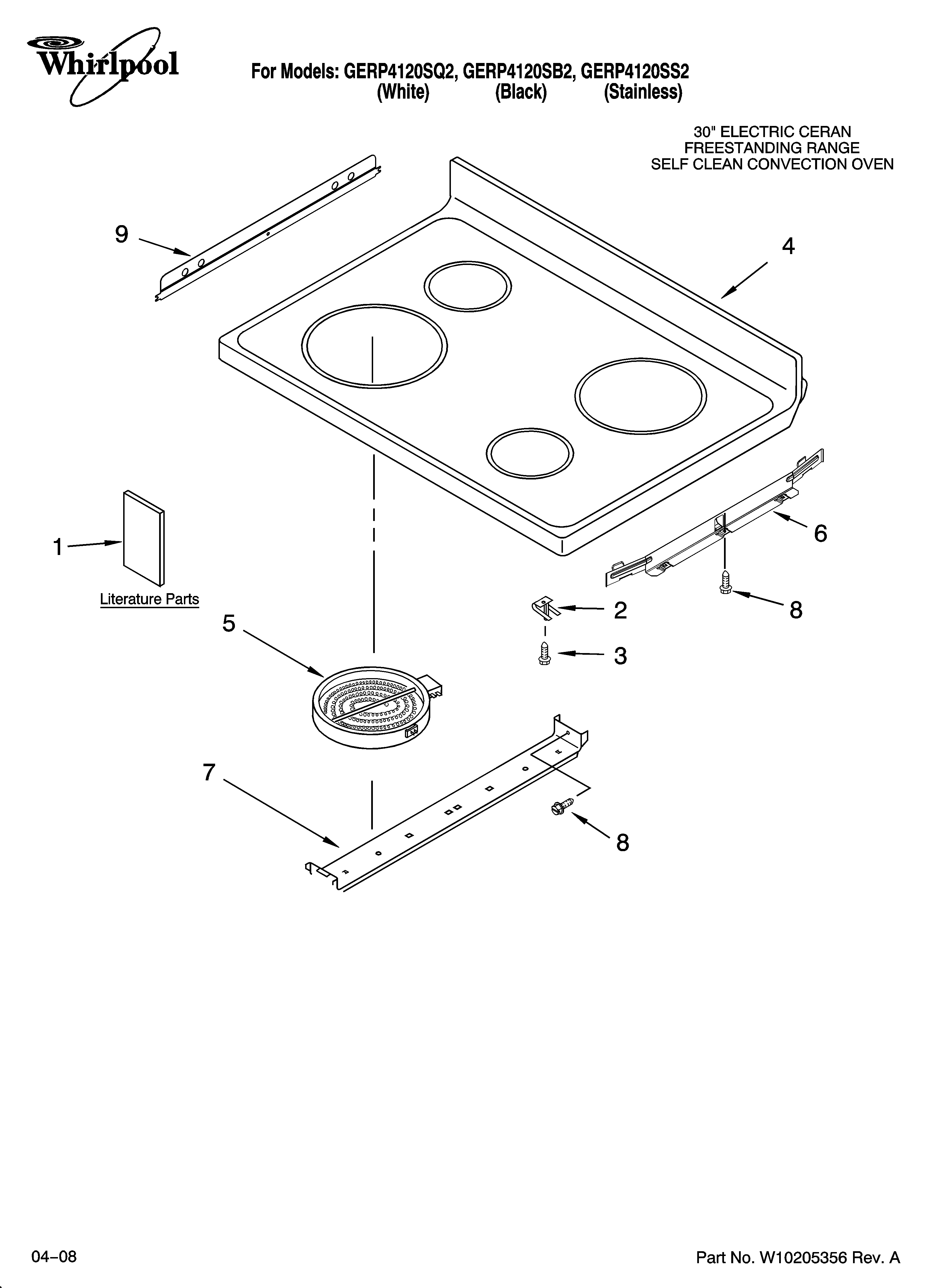 Whirlpool GERP4120SS2 cooktop parts diagram