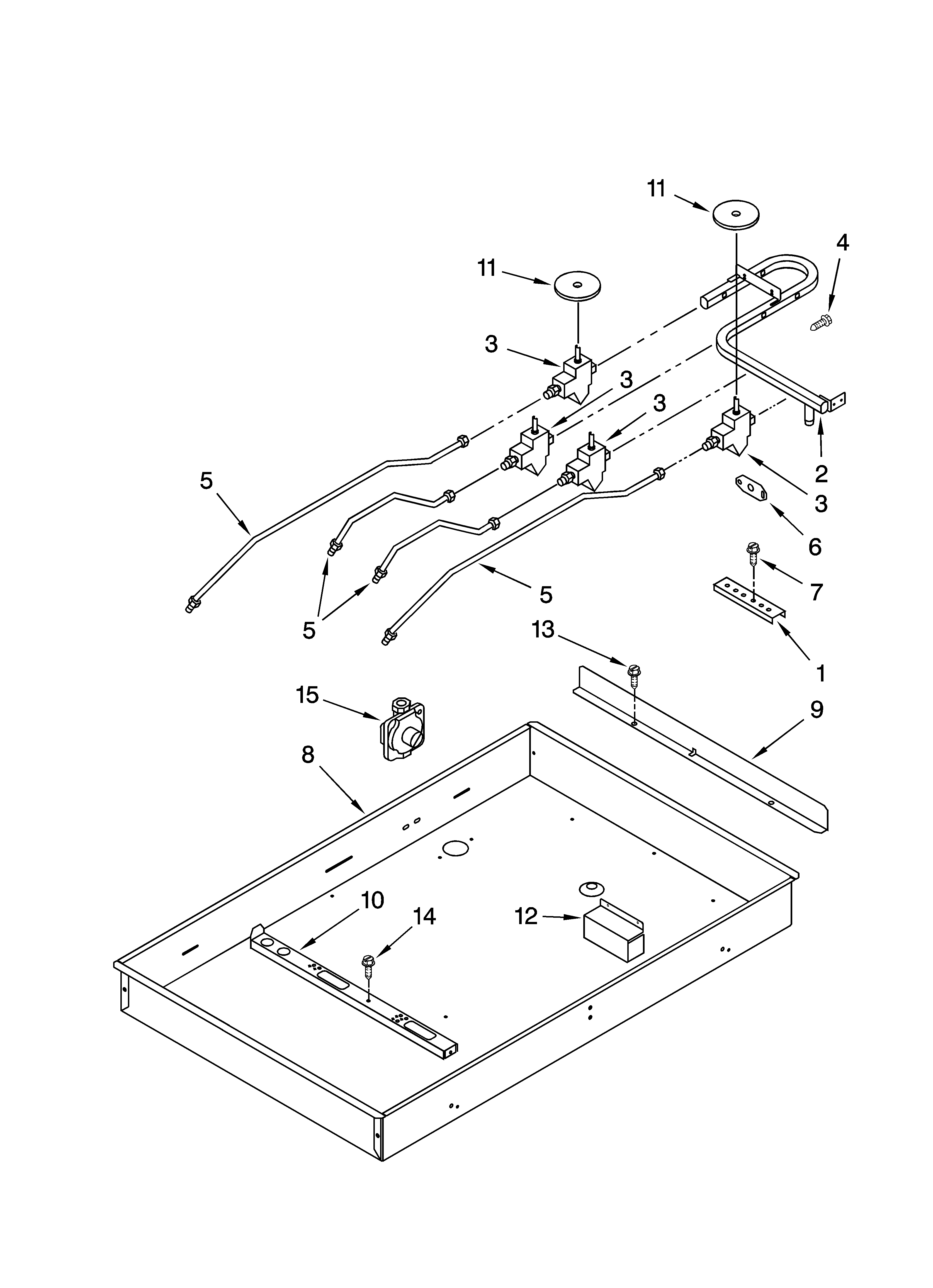 Whirlpool GLT3657RB03 burner box, gas valves, and switches diagram