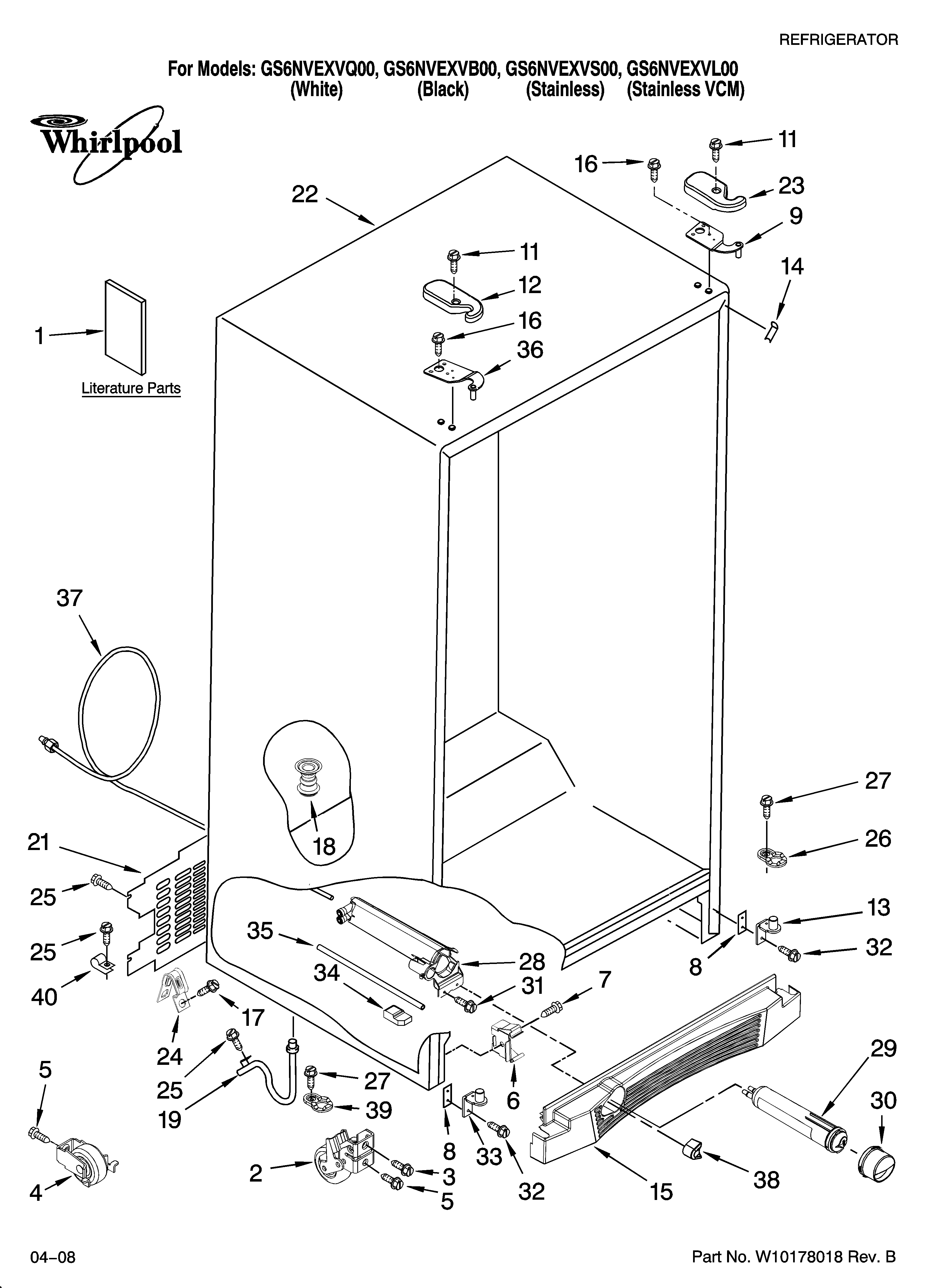 Whirlpool GS6NVEXVQ00 cabinet parts diagram