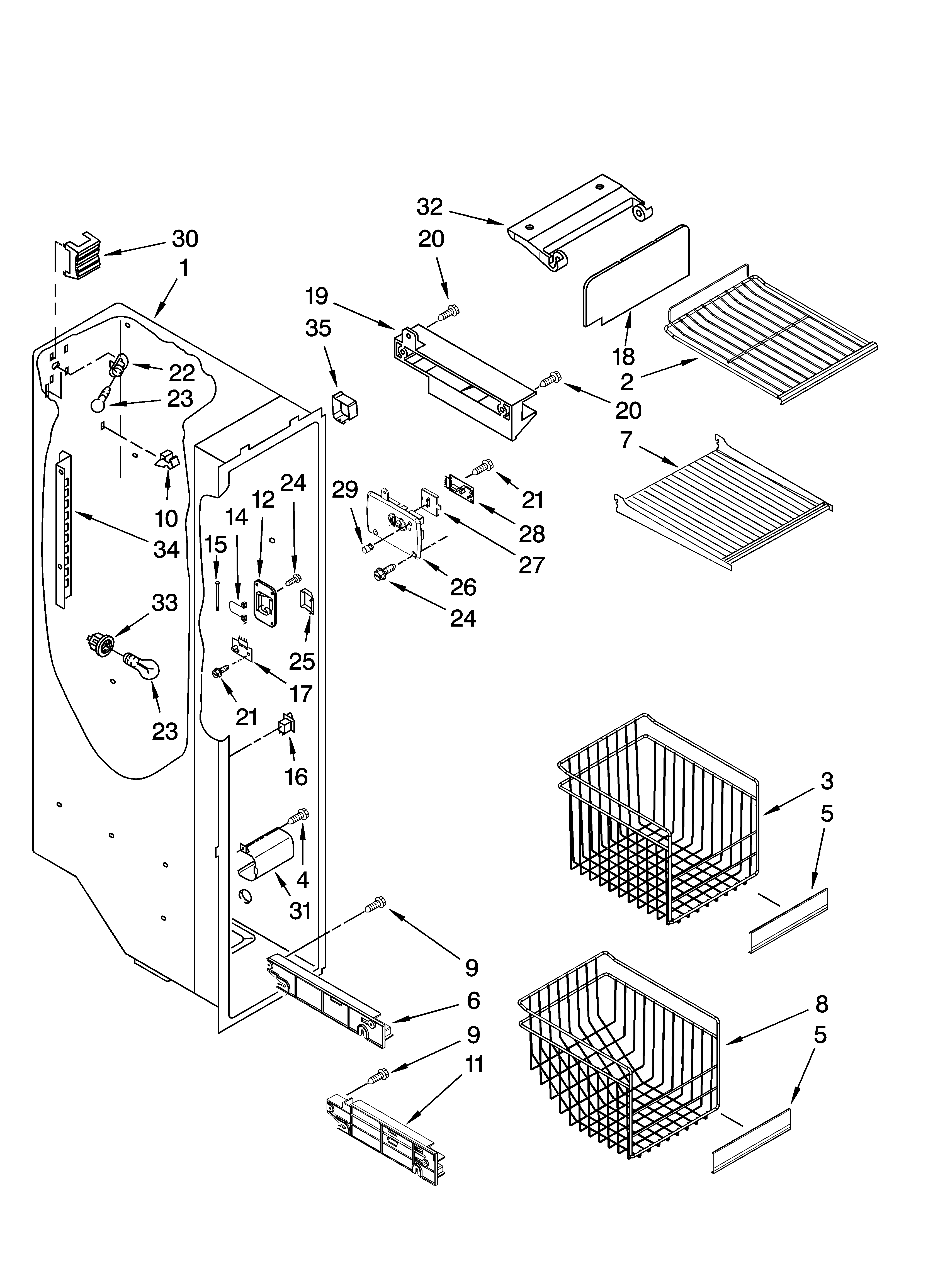 Whirlpool GS6NVEXVQ00 freezer liner parts diagram