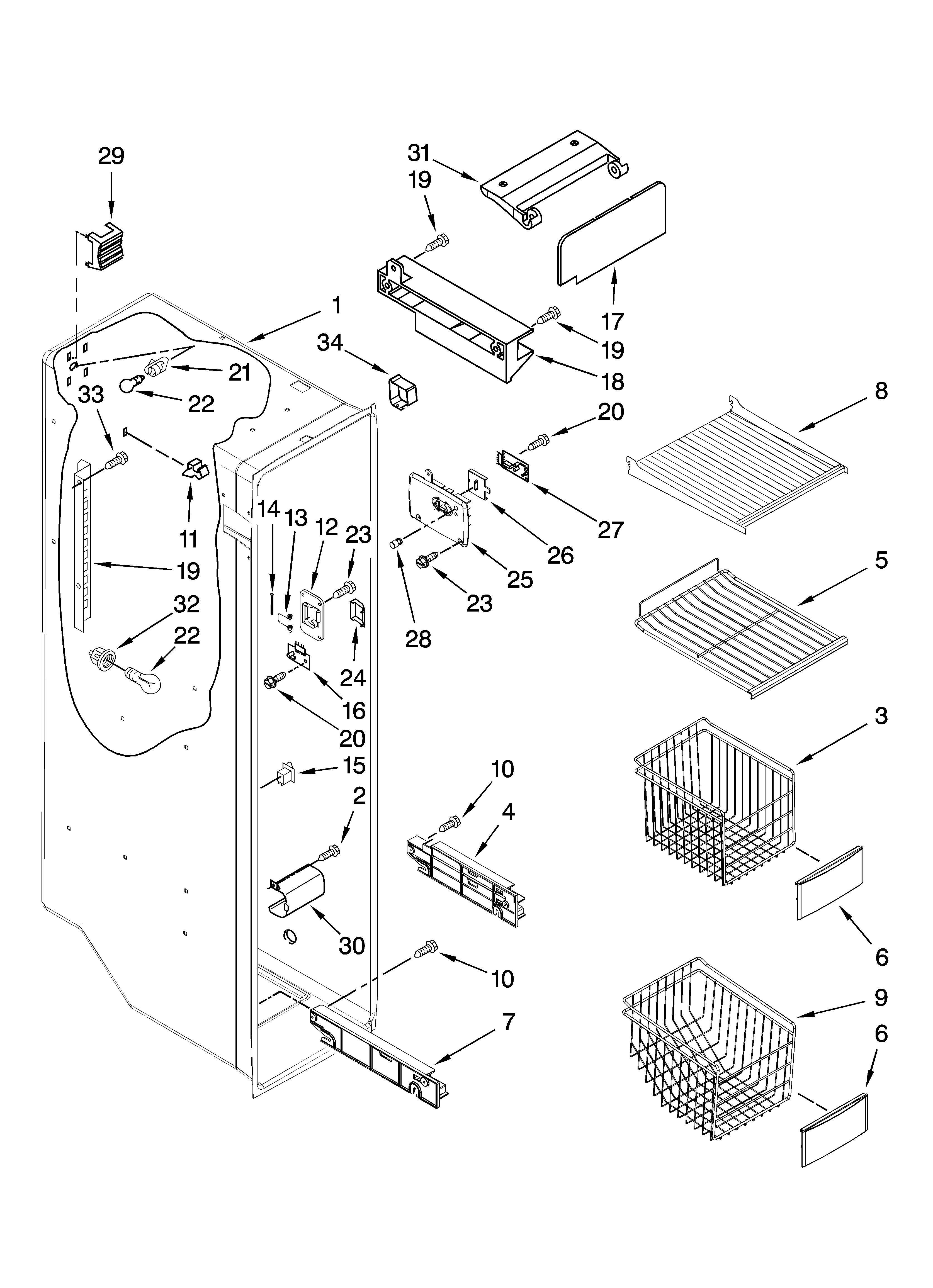 KitchenAid KSRC25FVMS00 freezer liner parts diagram