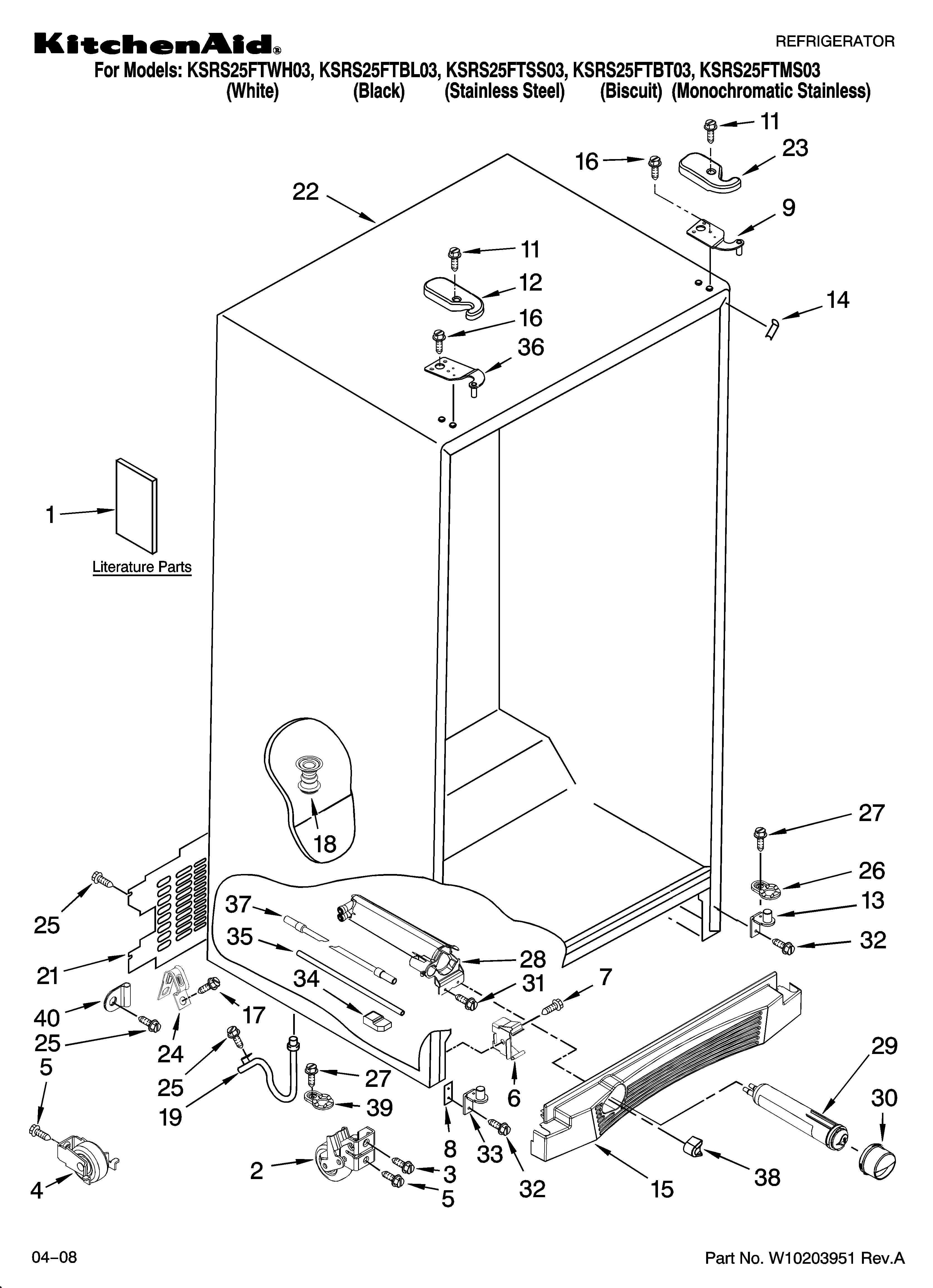 KitchenAid KSRS25FTWH03 cabinet parts diagram
