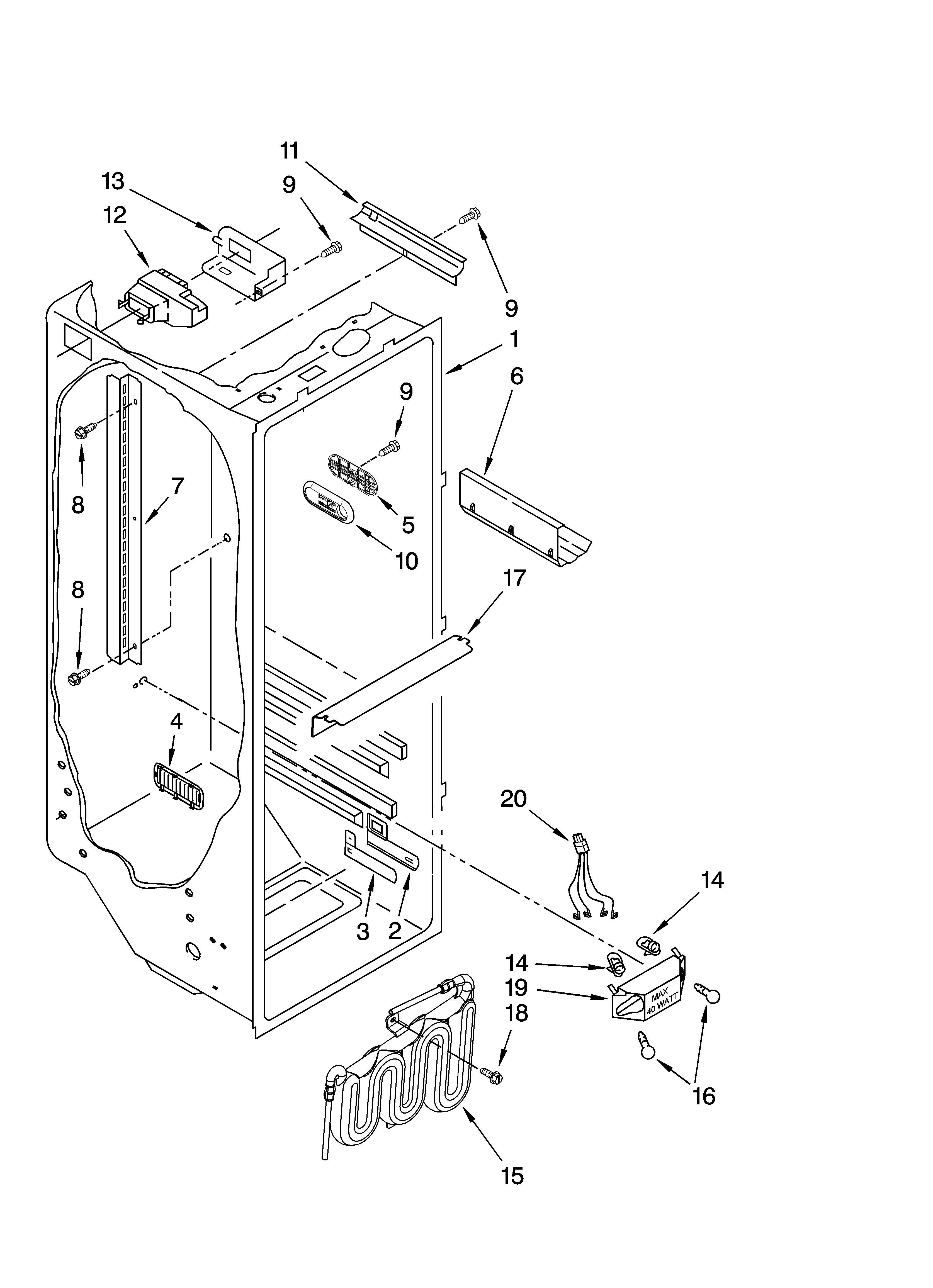 KitchenAid KSRS25FTWH03 refrigerator liner parts diagram