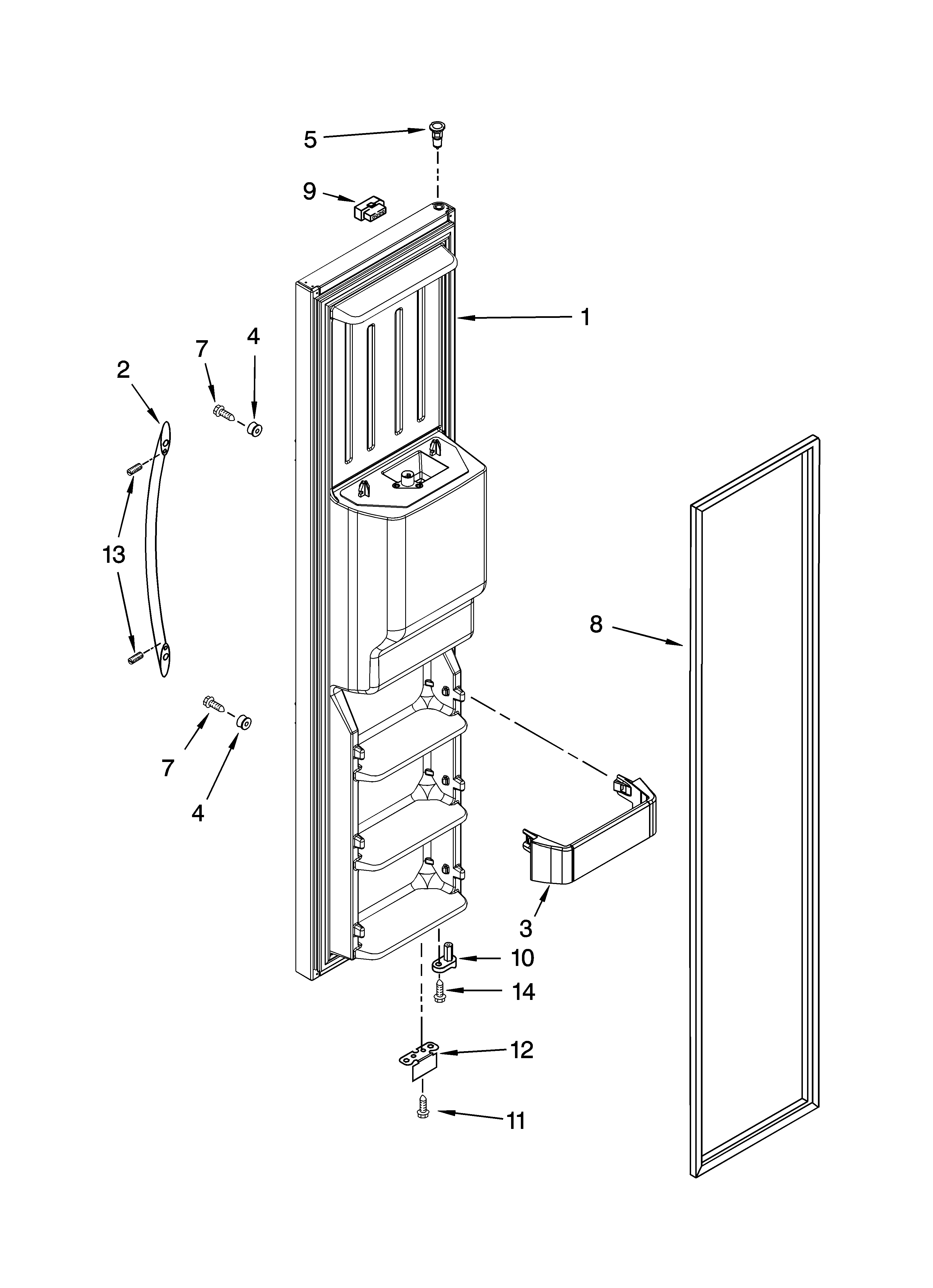 KitchenAid KSRS25FTWH03 freezer door parts diagram