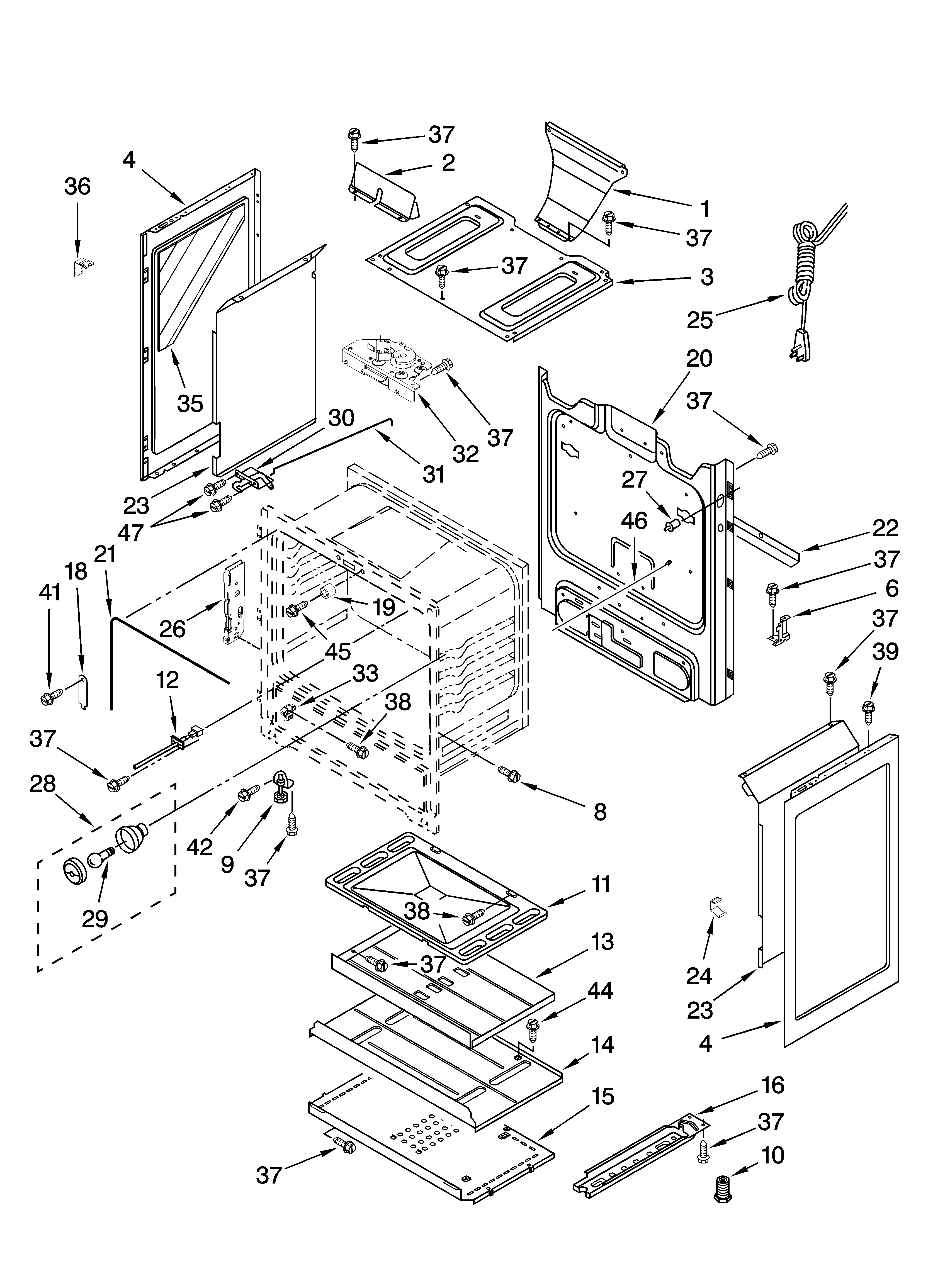 Whirlpool SF265LXTB2 chassis parts diagram
