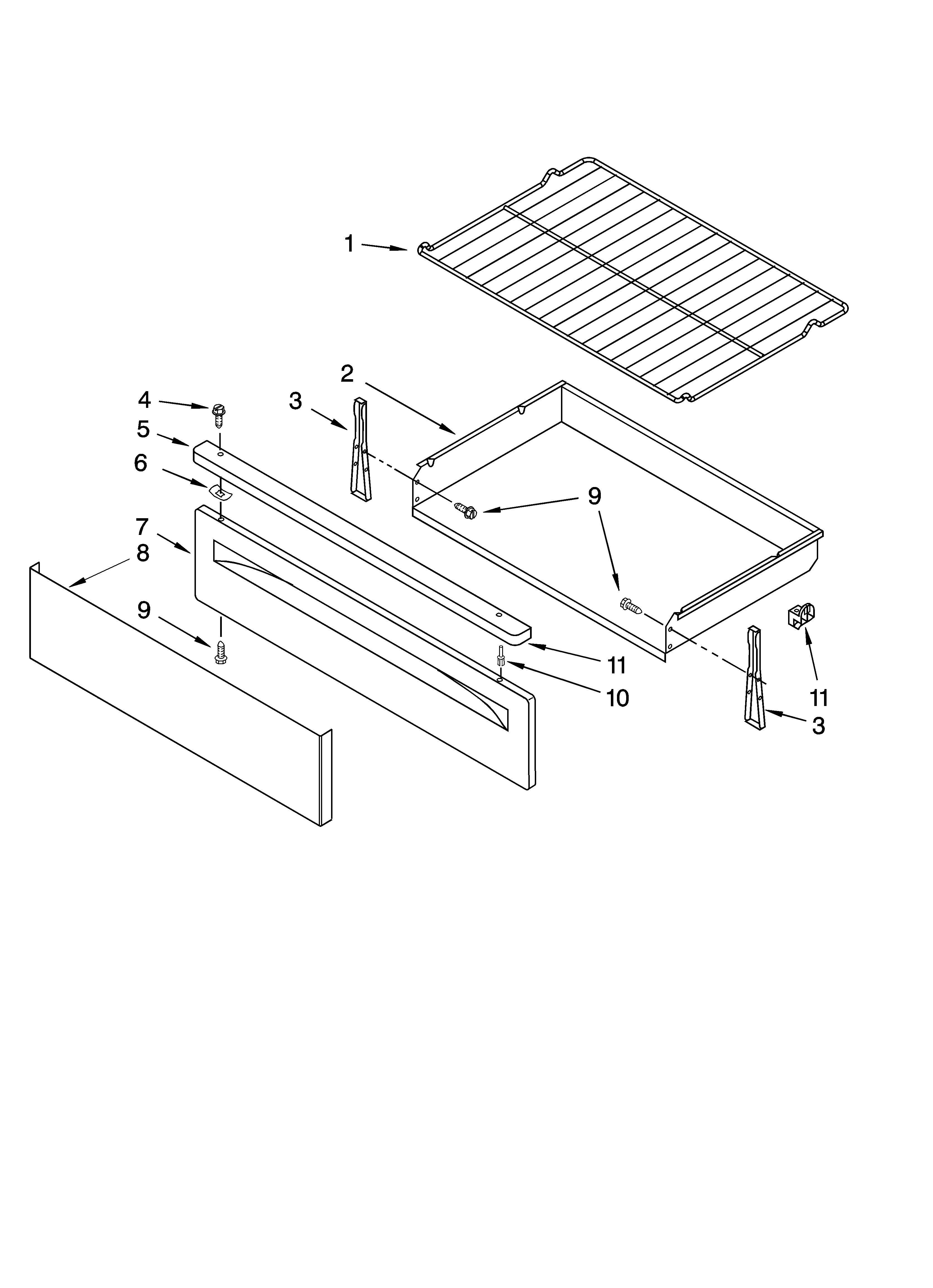 Whirlpool SF265LXTB2 drawer & broiler parts, optional parts (not included) diagram