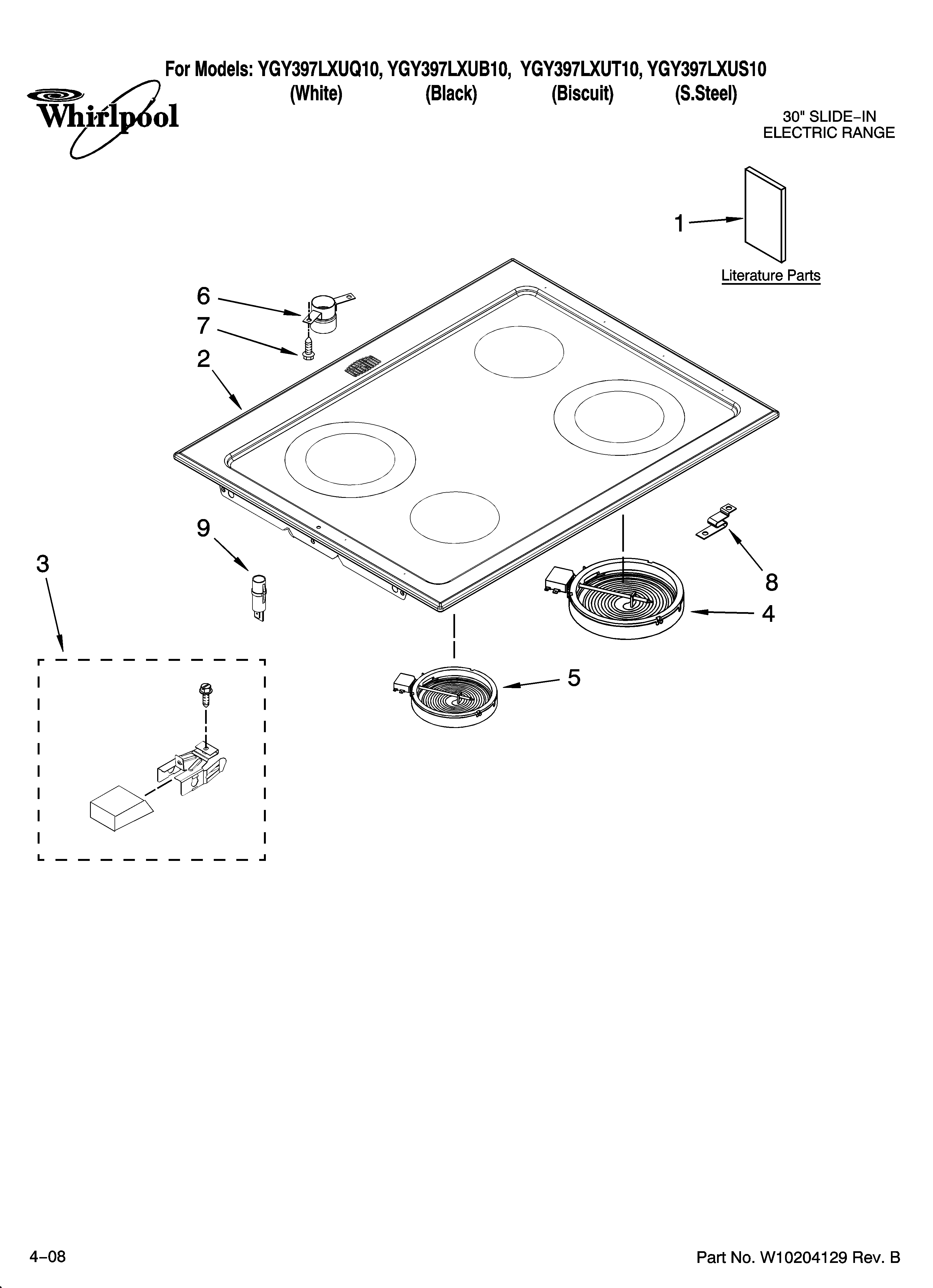 Whirlpool YGY397LXUS10 cooktop parts diagram