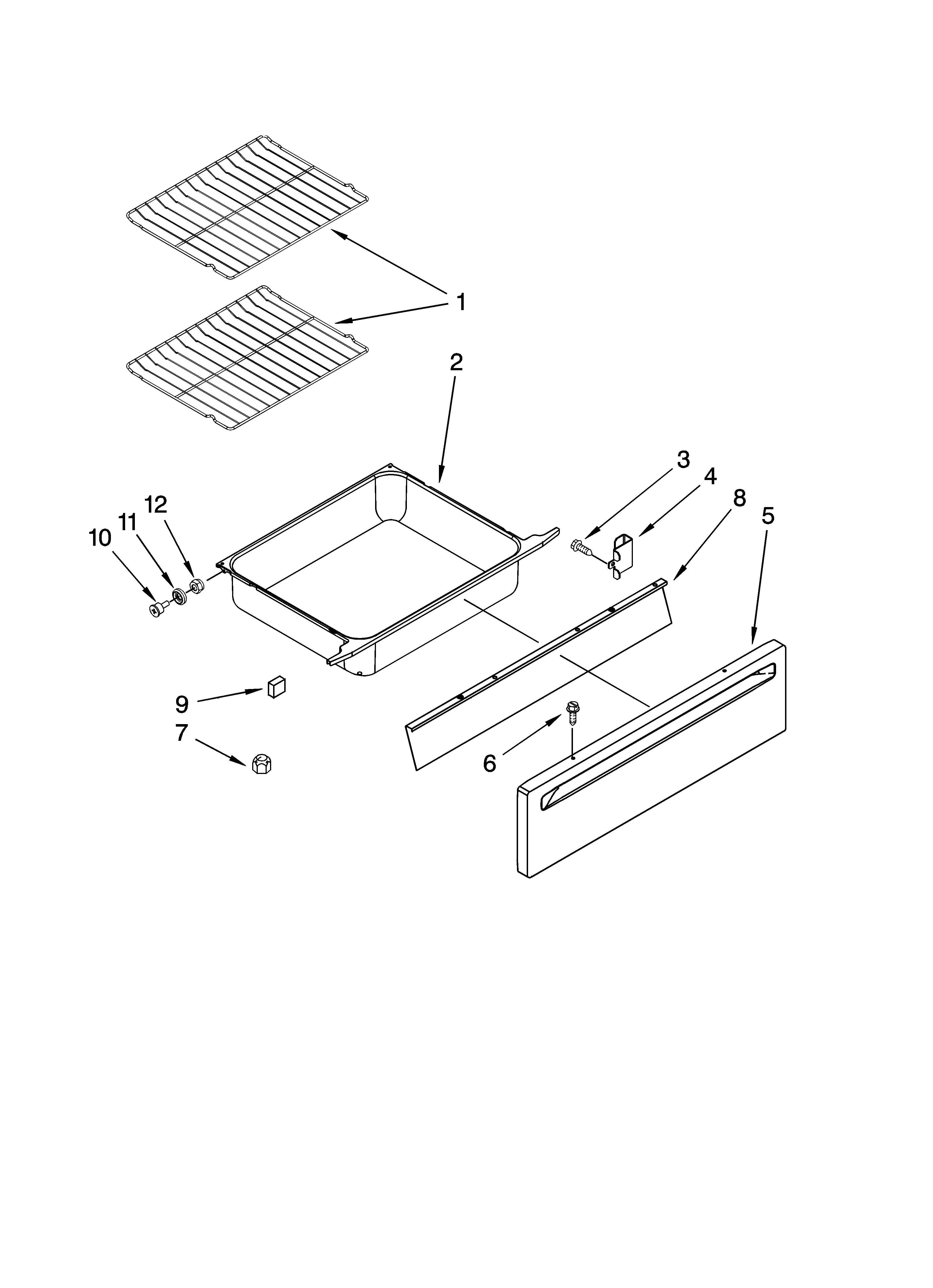 Whirlpool YGY397LXUS10 drawer and rack parts, optional parts (not included) diagram