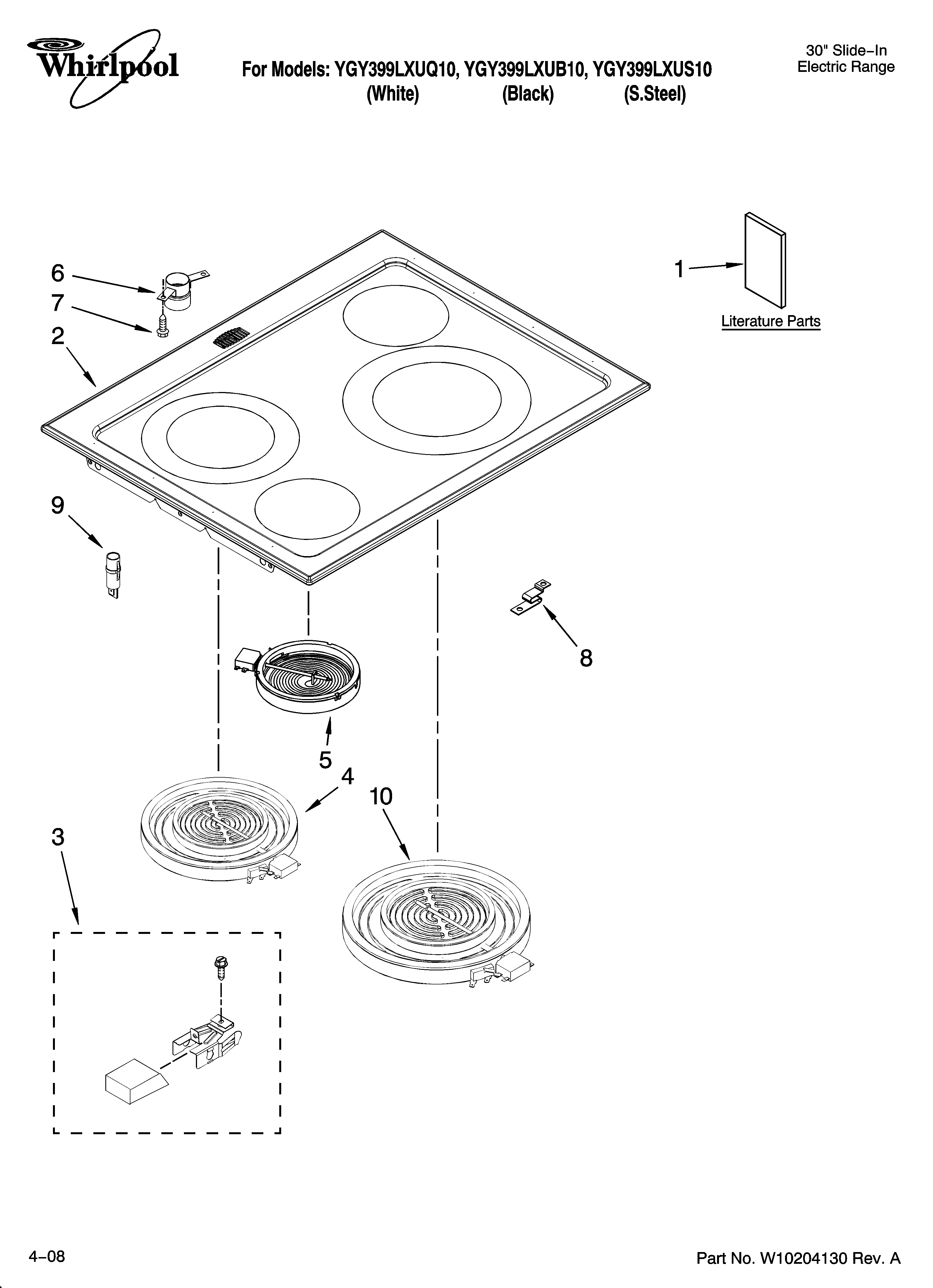 Whirlpool YGY399LXUQ10 cooktop parts diagram