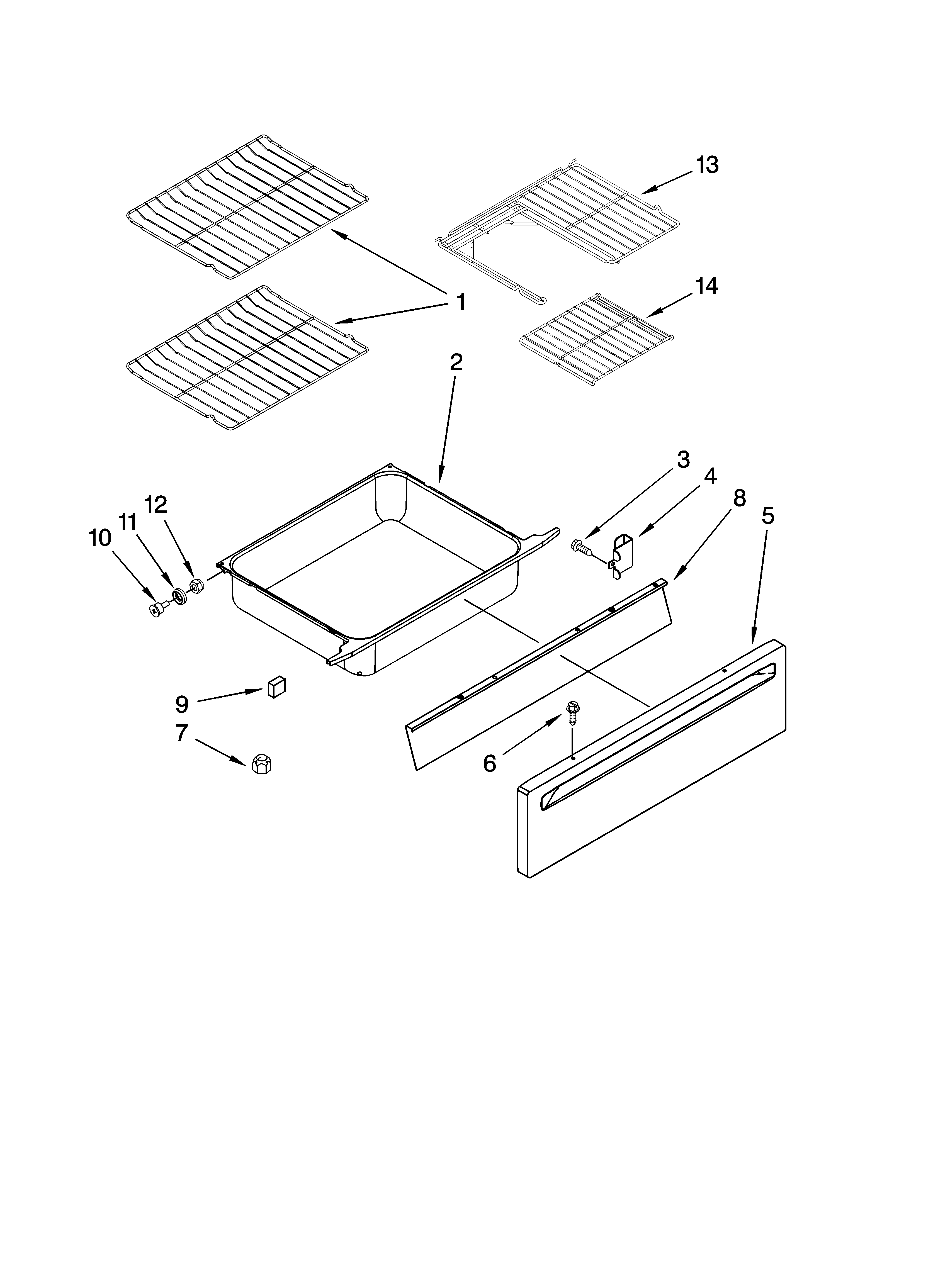 Whirlpool YGY399LXUQ10 drawer and rack parts, optional parts (not included) diagram