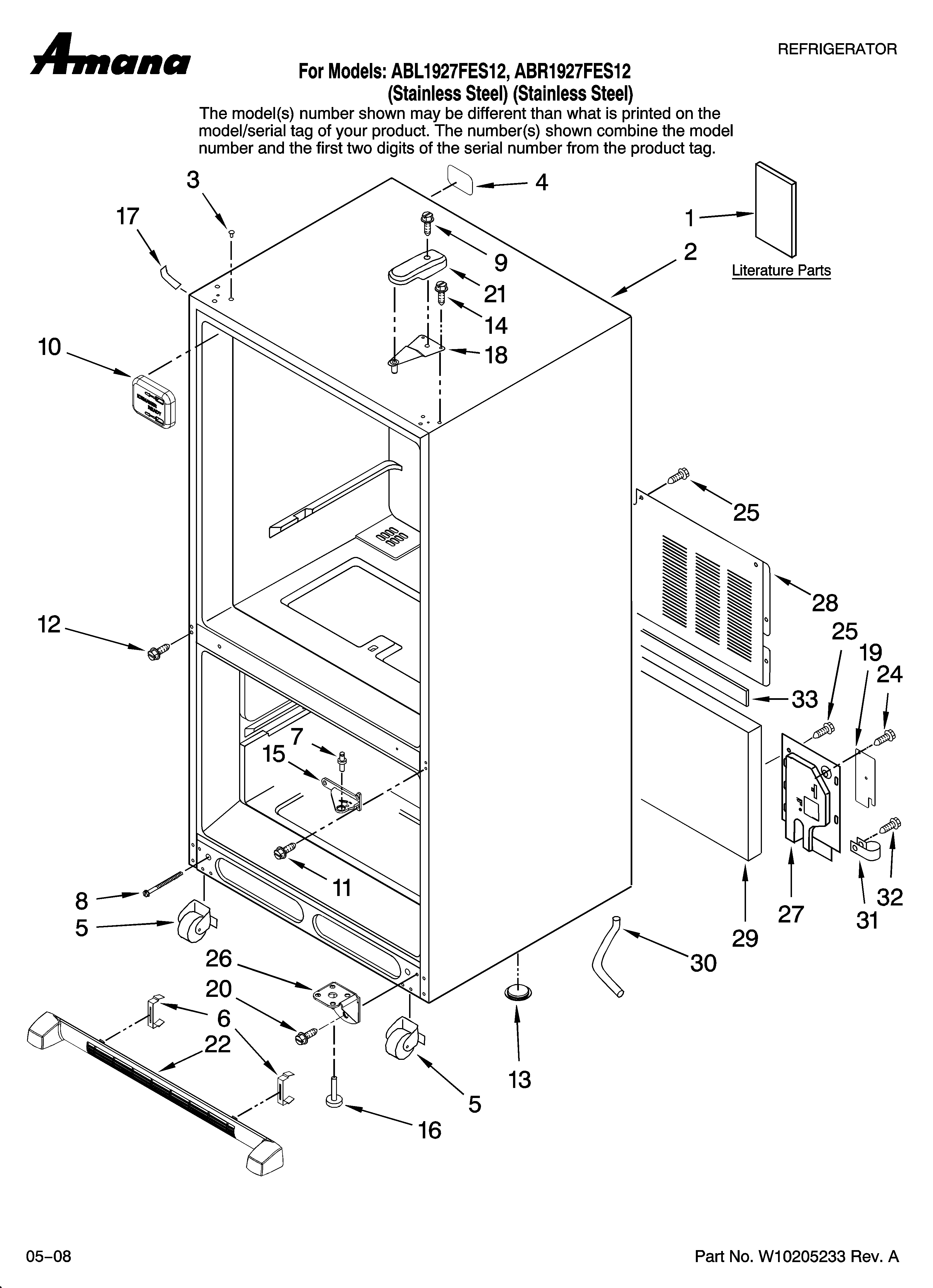 Amana ABR1927FES12 cabinet parts diagram