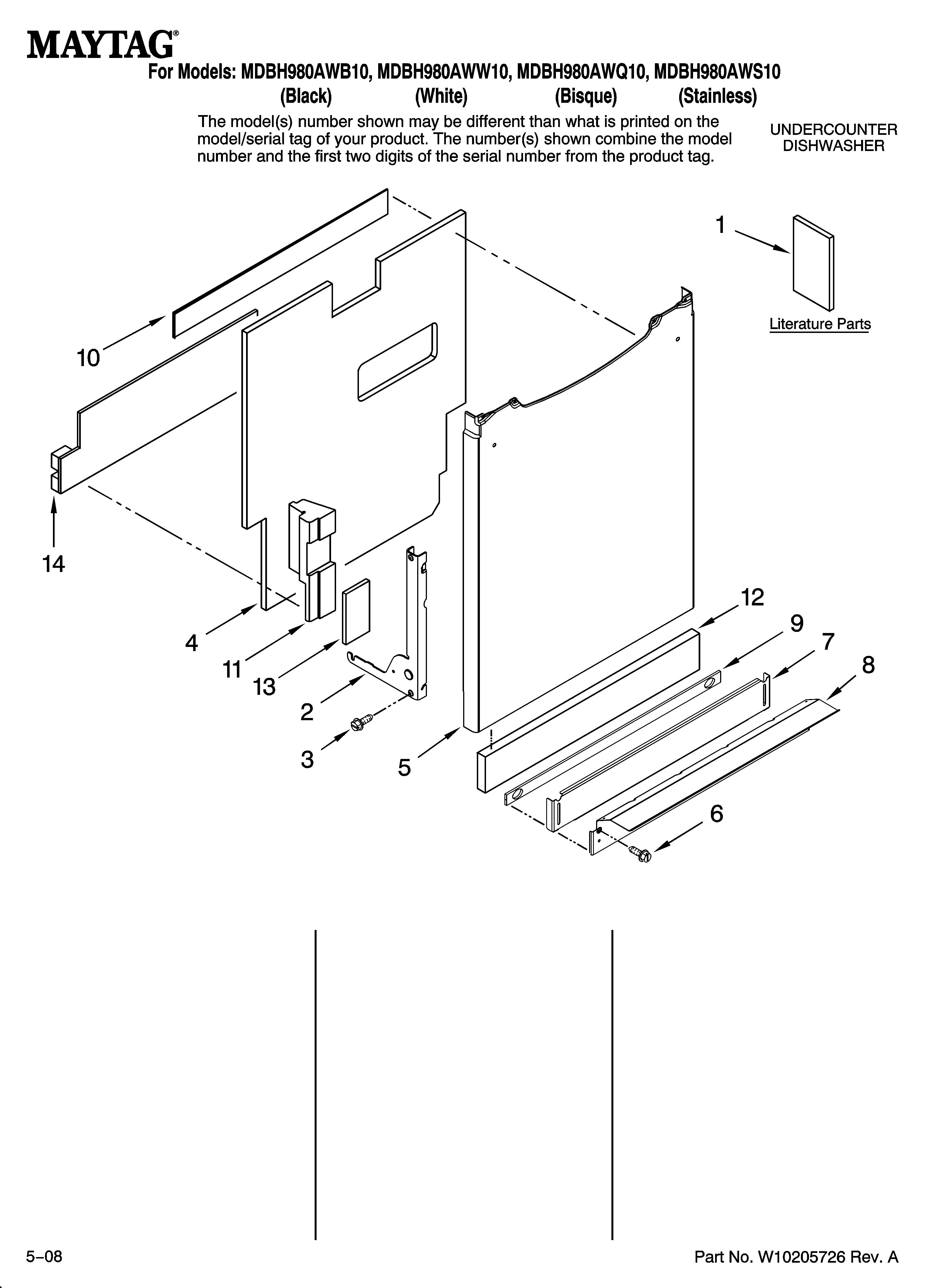 Maytag MDBH980AWB10 door and panel parts diagram