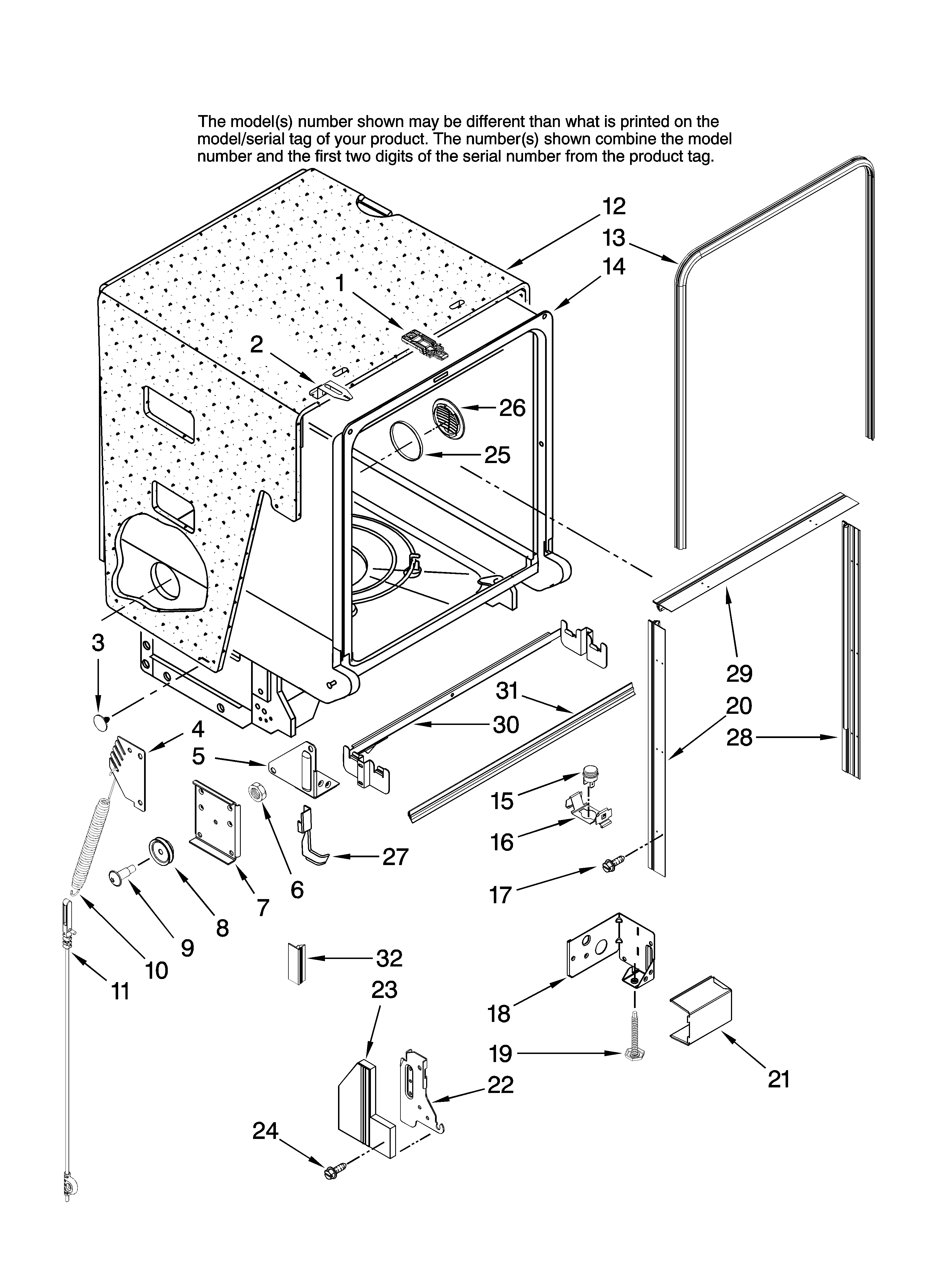 Maytag MDBH980AWB10 tub and frame parts diagram