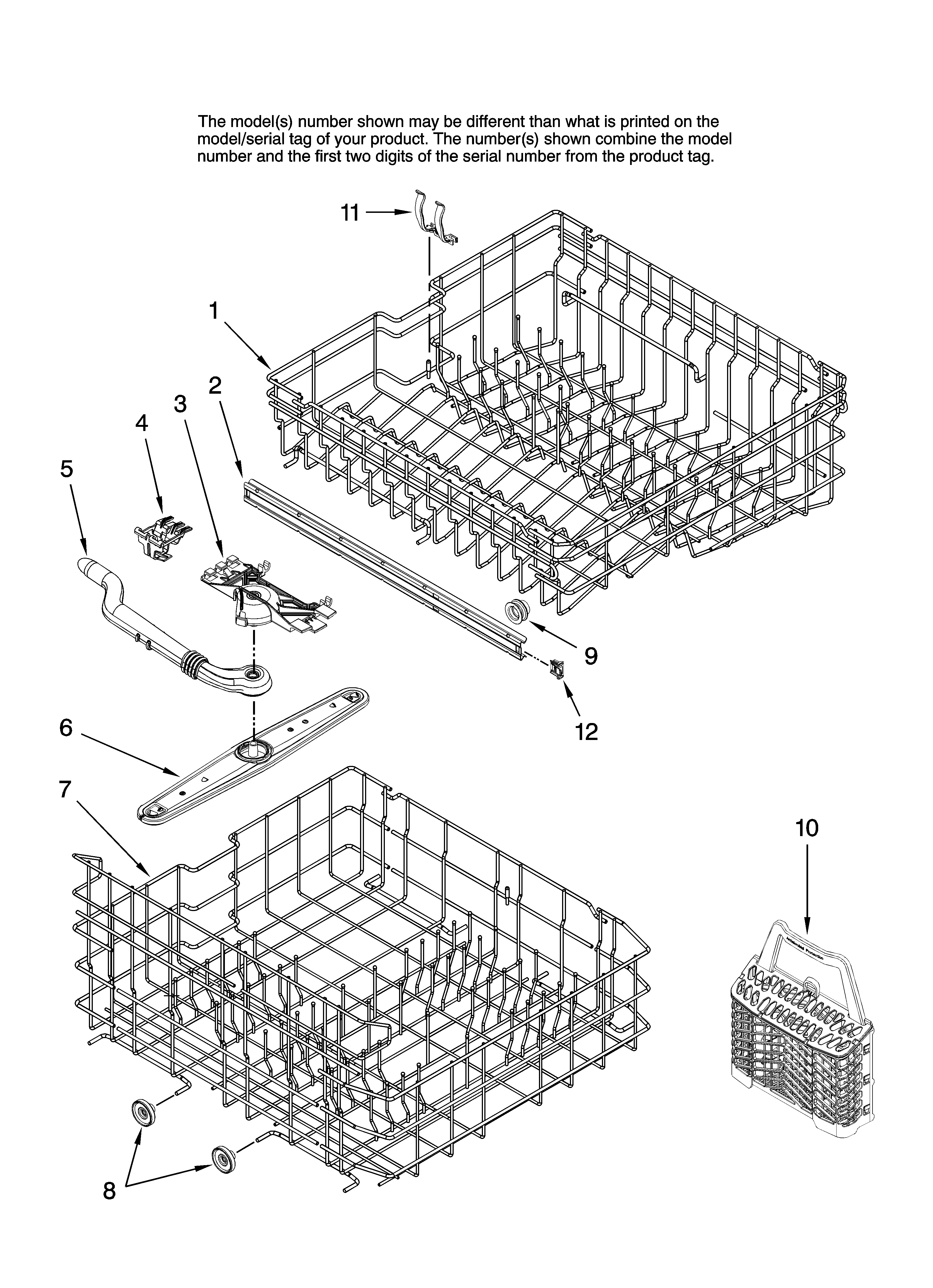 Maytag MDBH980AWB10 upper and lower rack parts diagram