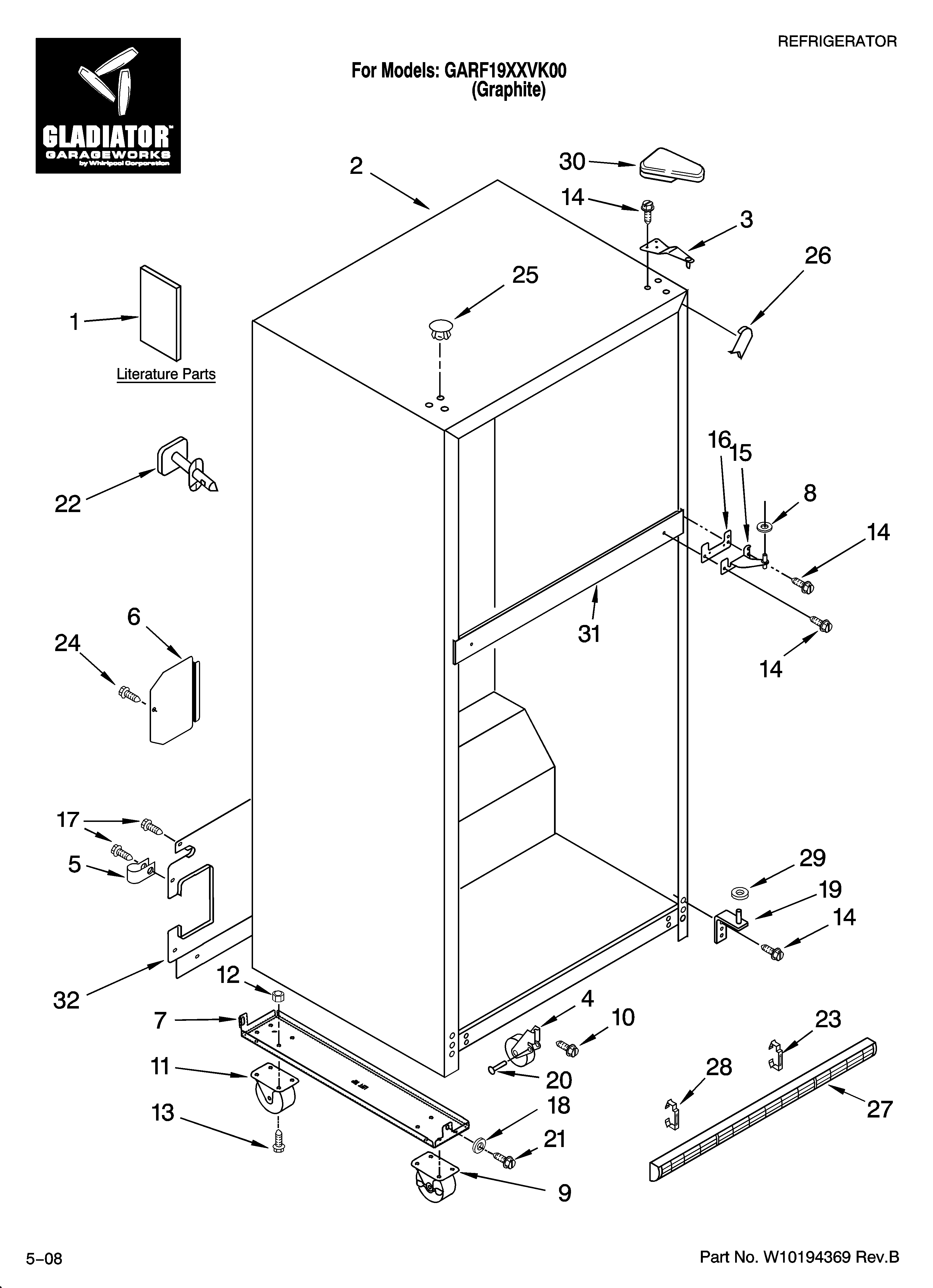Gladiator GARF19XXVK00 cabinet parts diagram