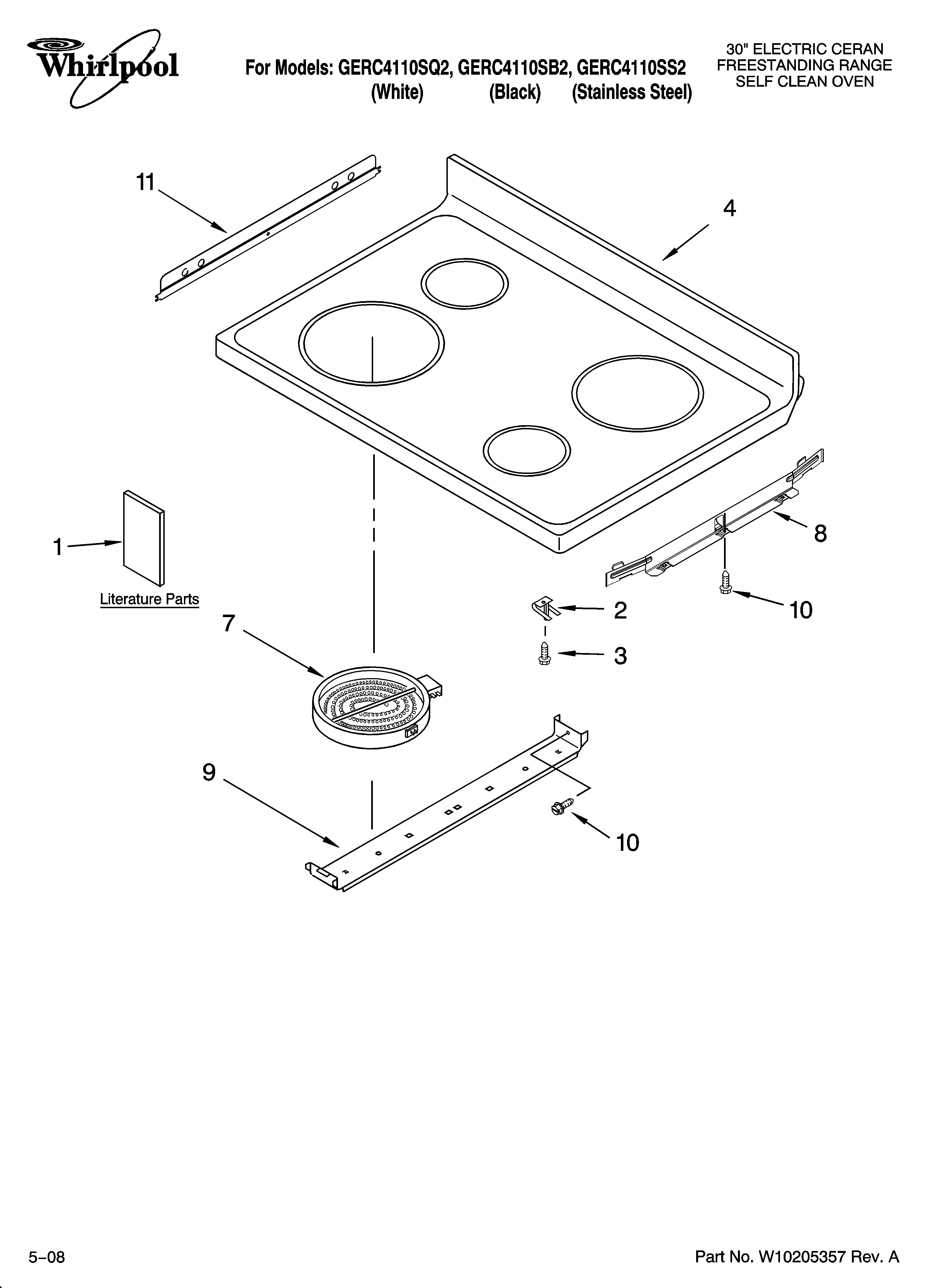 Whirlpool GERC4110SB2 cooktop parts diagram
