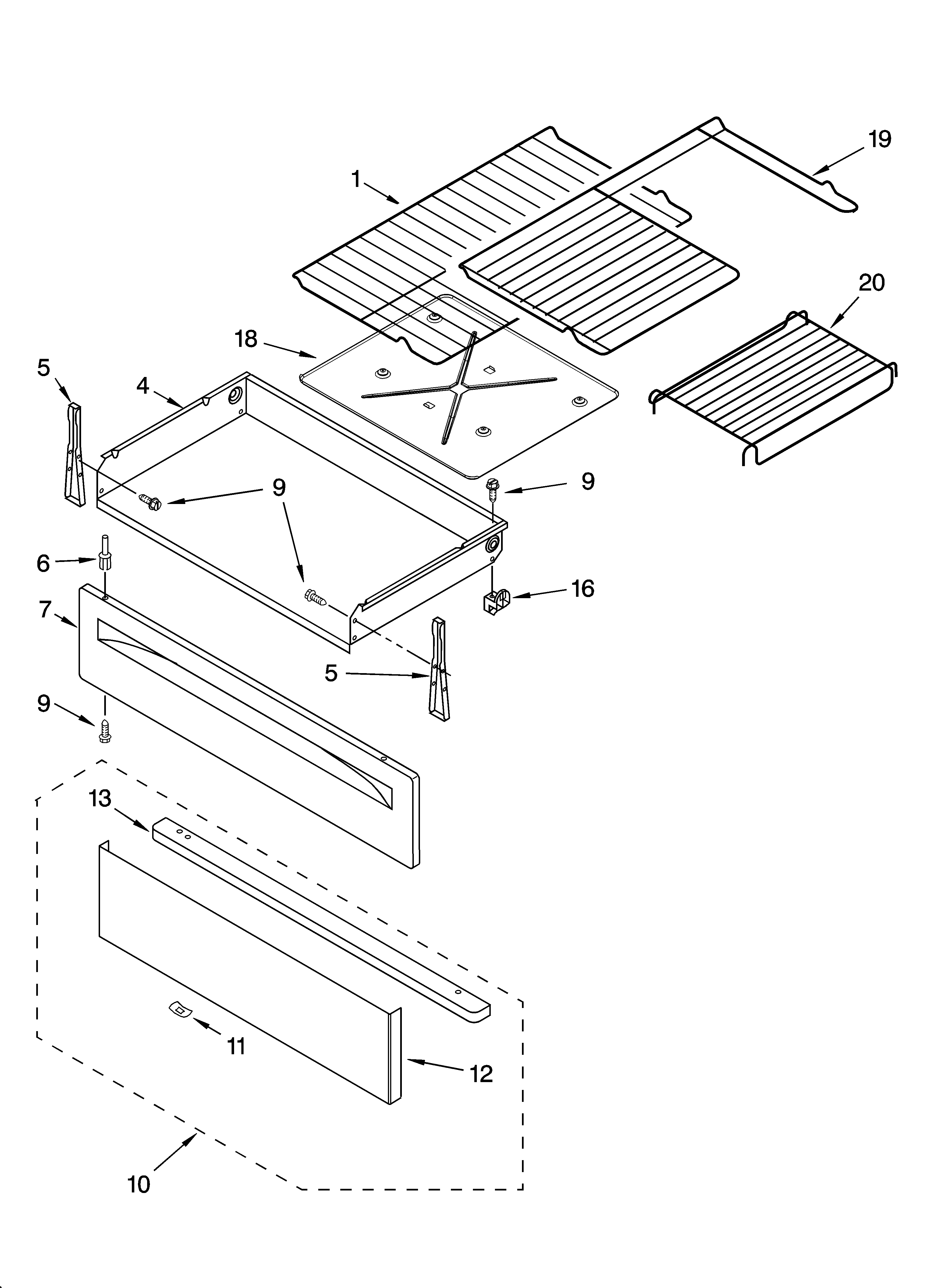 Whirlpool GERC4110SB2 drawer & broiler parts diagram