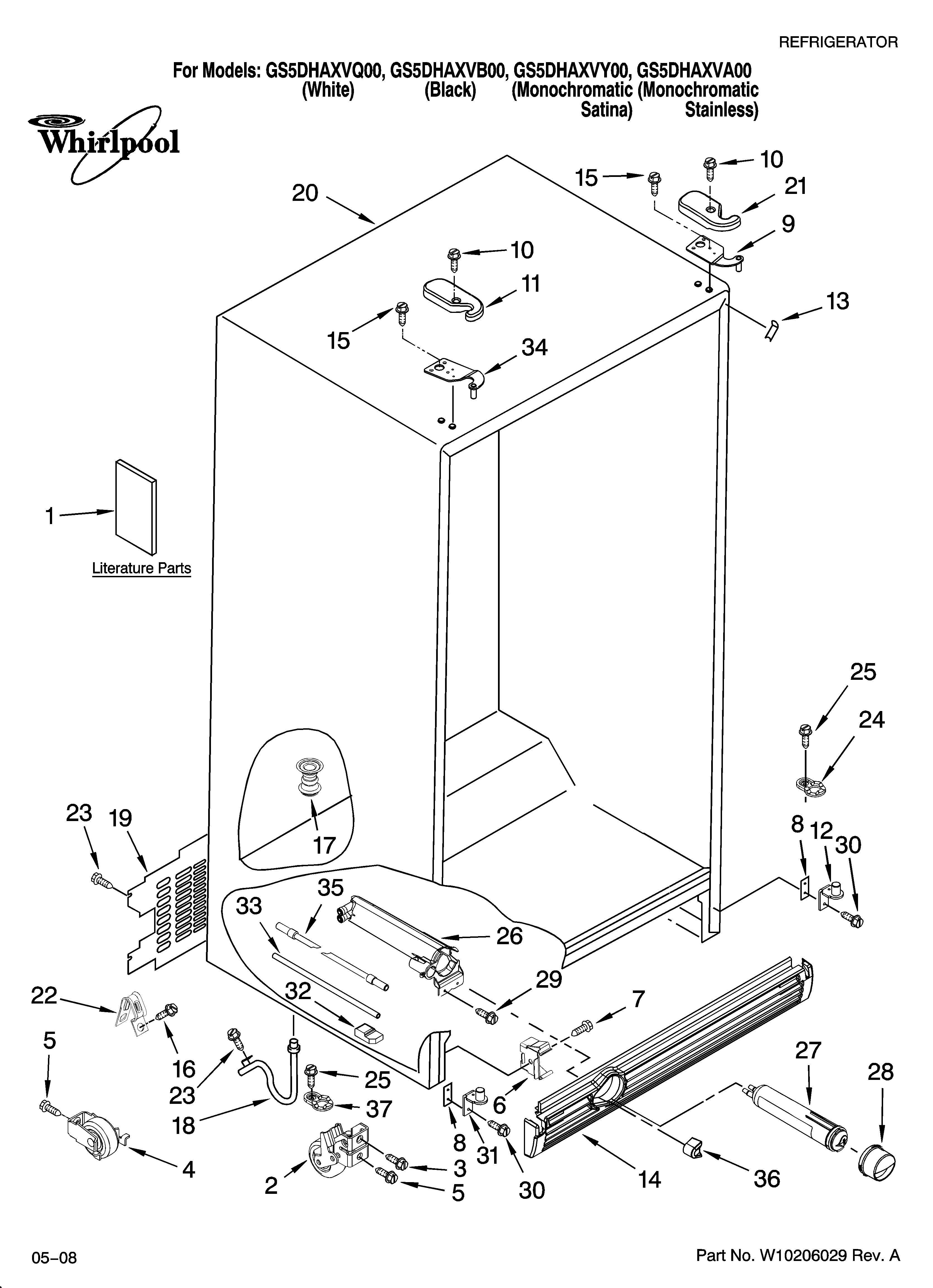 Whirlpool GS5DHAXVY00 cabinet parts diagram