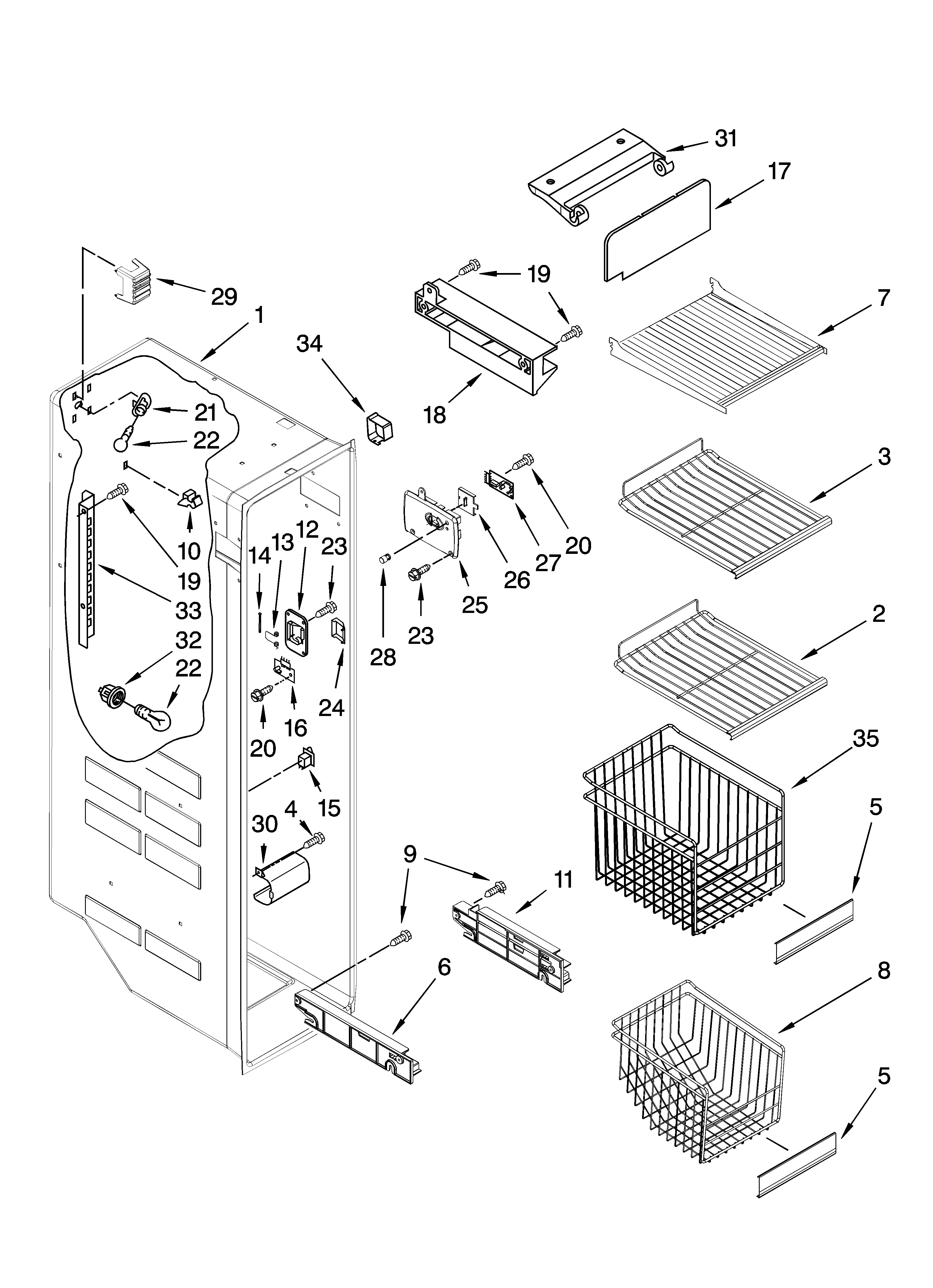 Whirlpool GS5DHAXVY00 freezer liner parts diagram