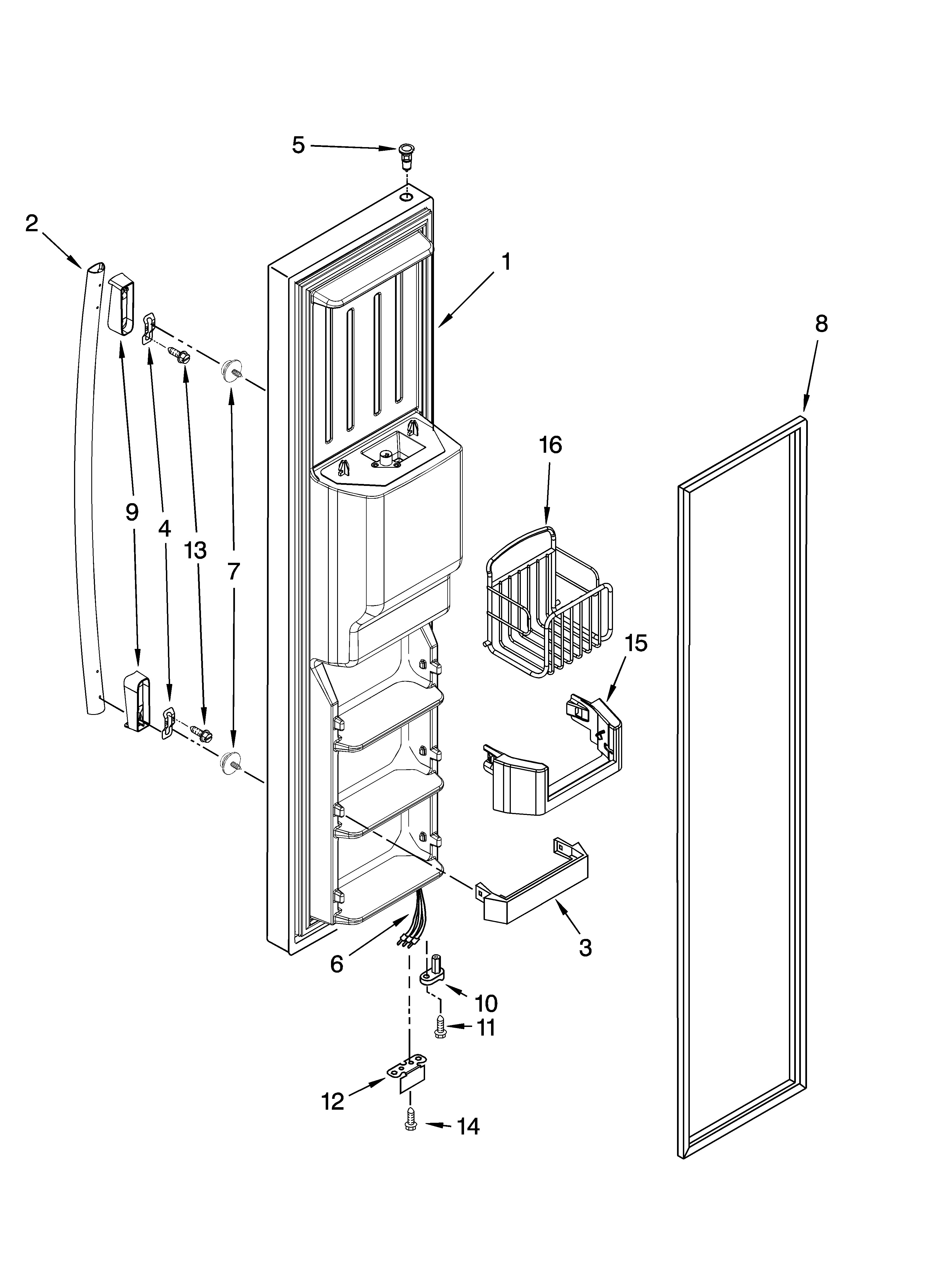 Whirlpool GS5DHAXVY00 freezer door parts diagram