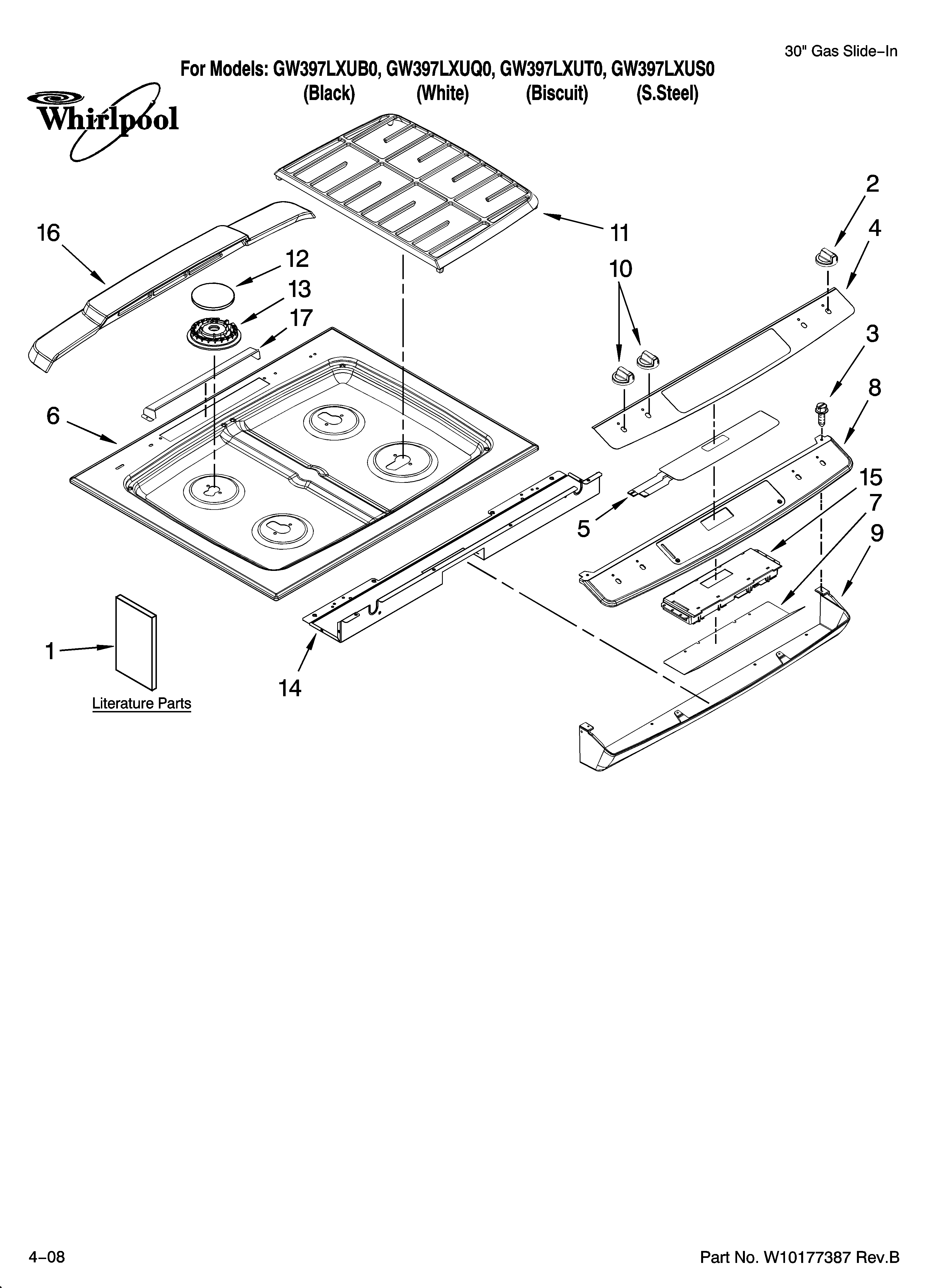 Whirlpool GW397LXUQ0 cooktop parts diagram