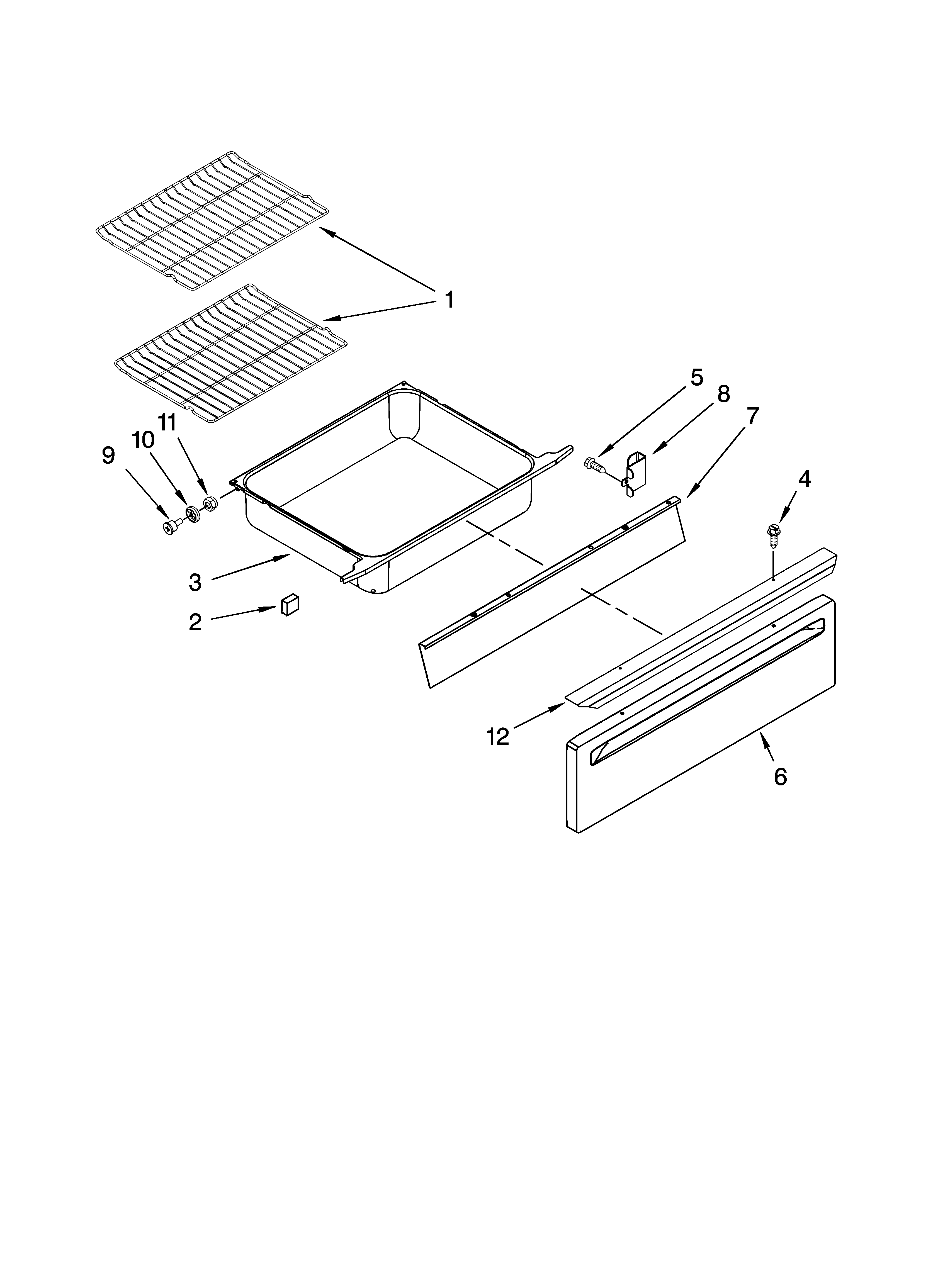 Whirlpool GW397LXUQ0 drawer and rack parts, optional parts (not included) diagram