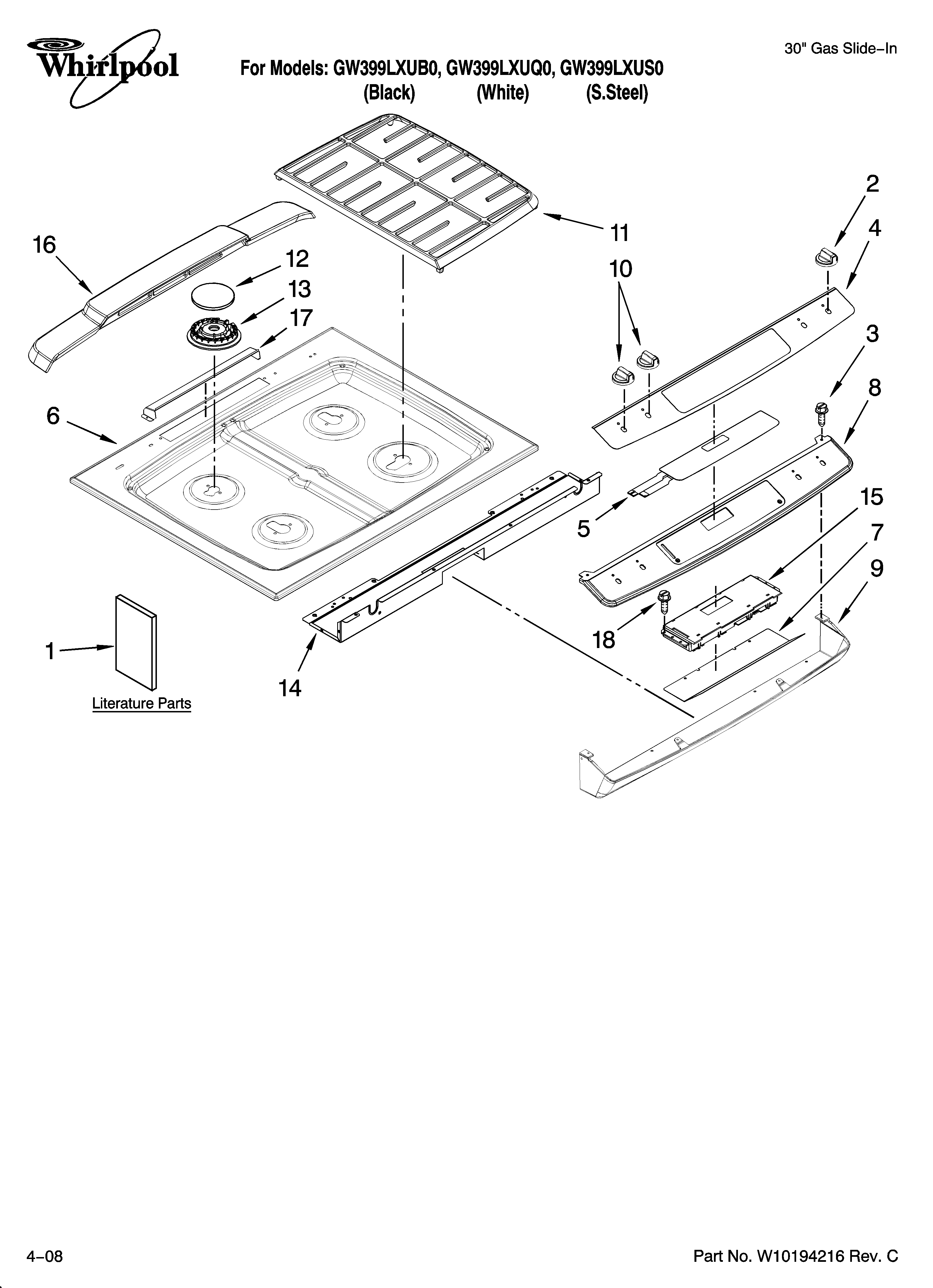 Whirlpool GW399LXUB0 cooktop parts diagram